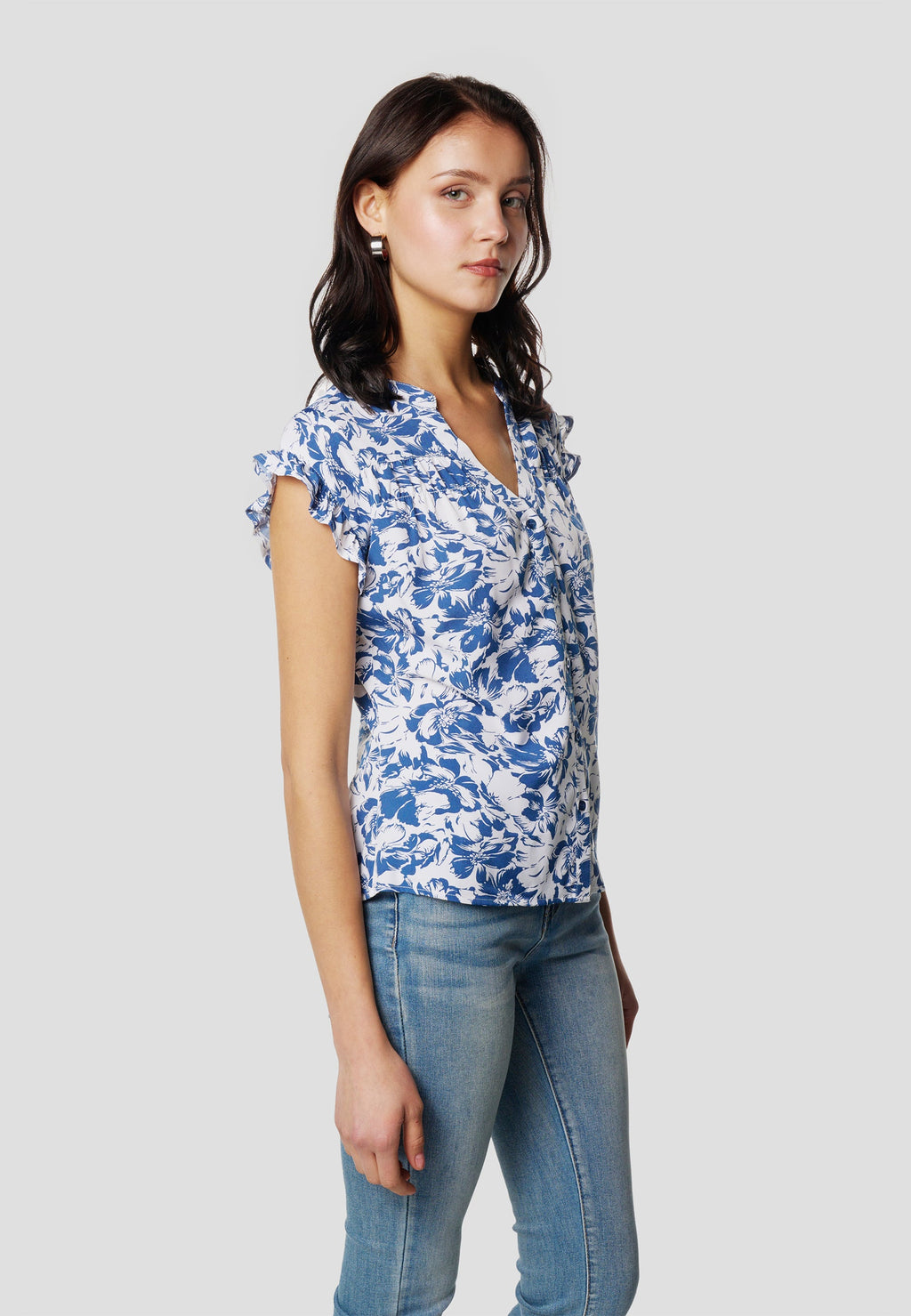 Blusa Mujer Manga Corta Volante Escote Pico Estampada – Koroshi 2612BL35