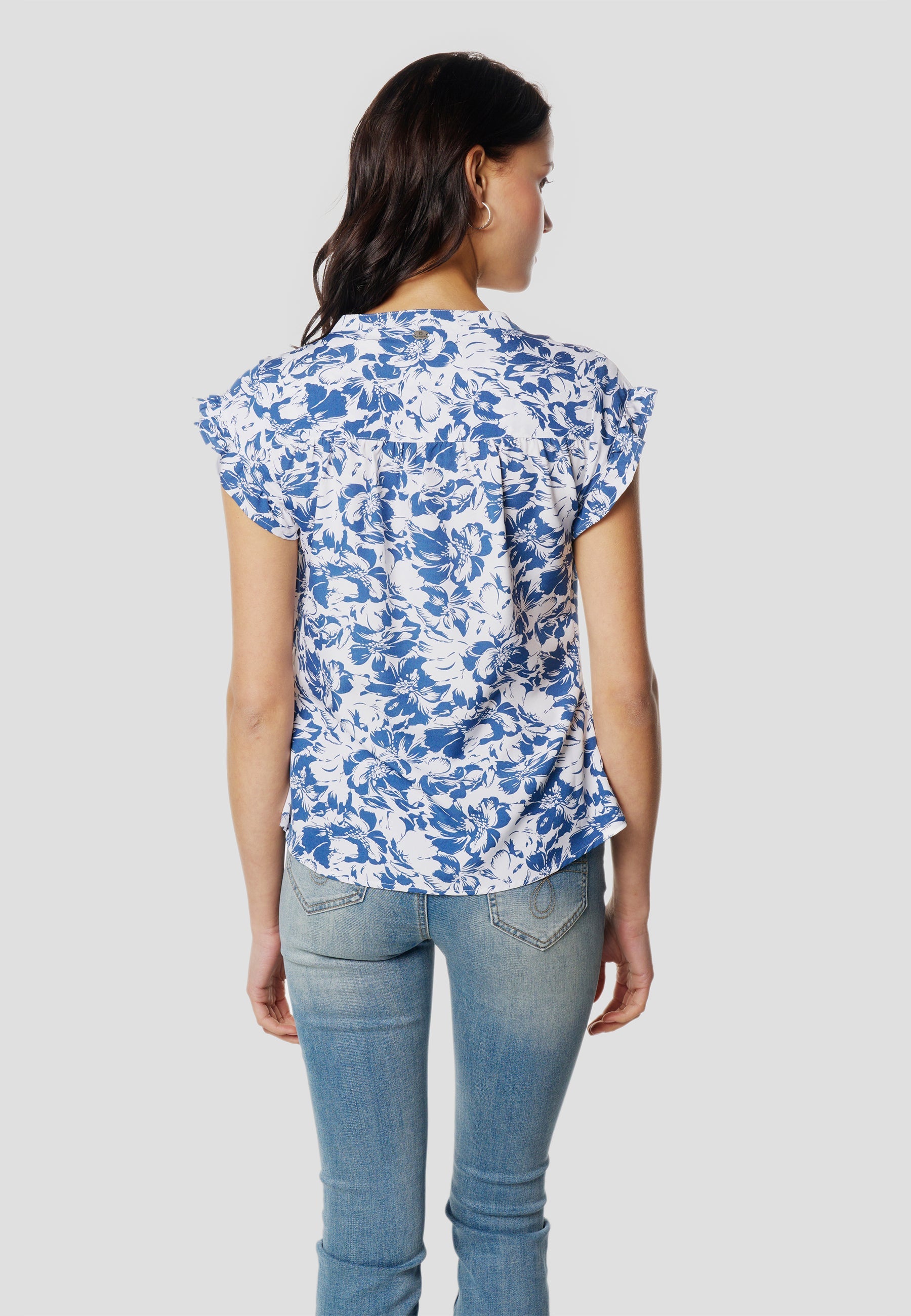 Blusa Mujer Manga Corta Volante Escote Pico Estampada – Koroshi 2612BL35
