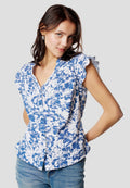 Blusa Mujer Manga Corta Volante Escote Pico Estampada – Koroshi 2612BL35