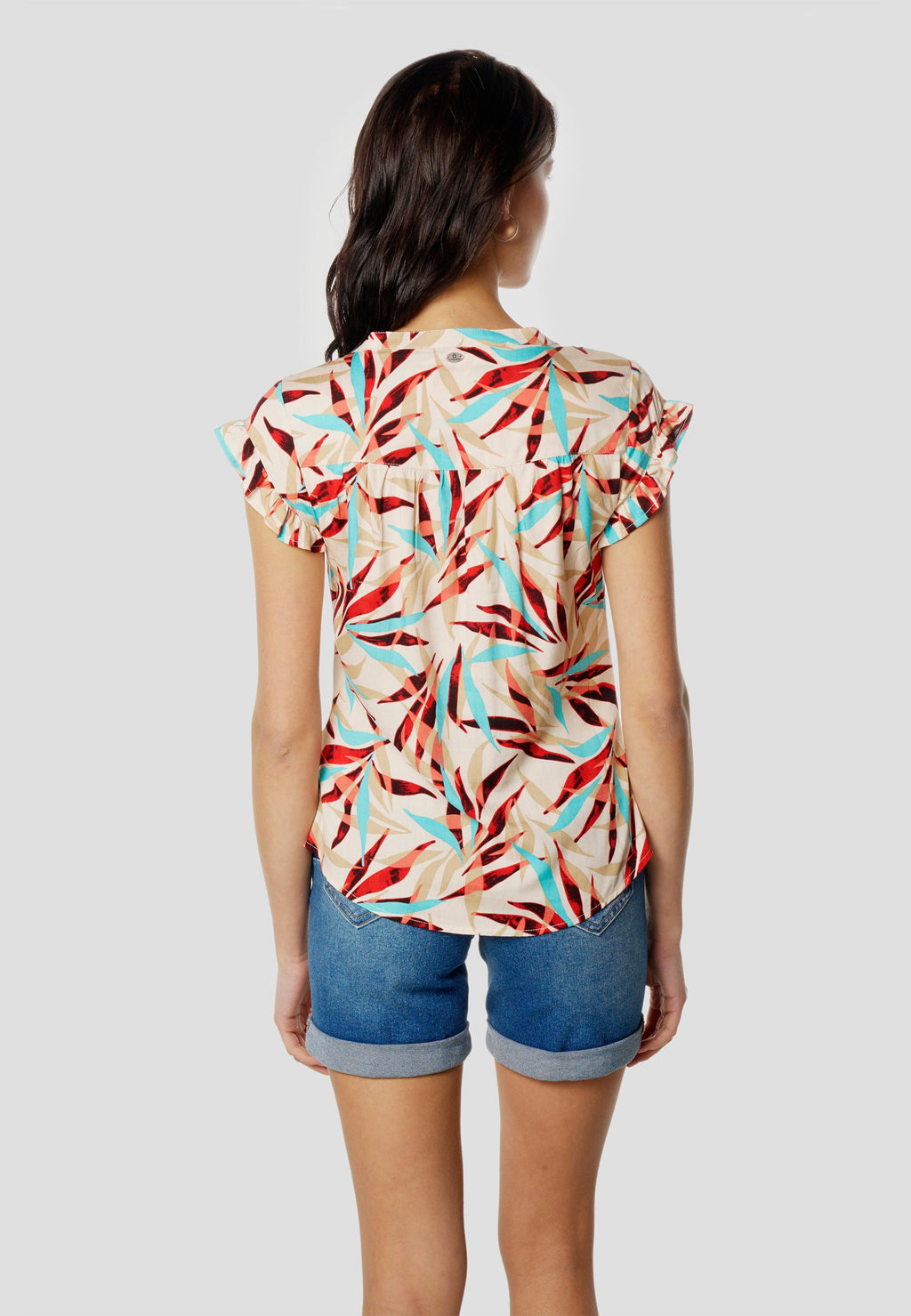 Blusa Mujer Manga Corta Volante Escote Pico Estampada – Koroshi 2612BL35