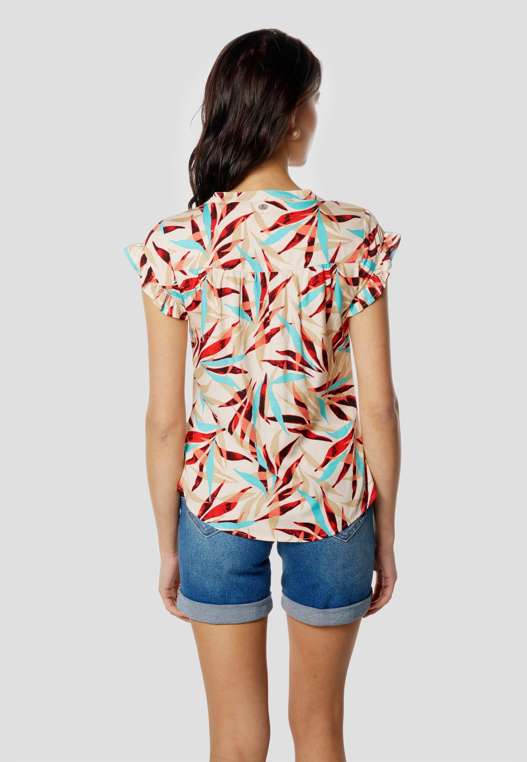 Blusa Mujer Manga Corta Volante Escote Pico Estampada – Koroshi 2612BL35