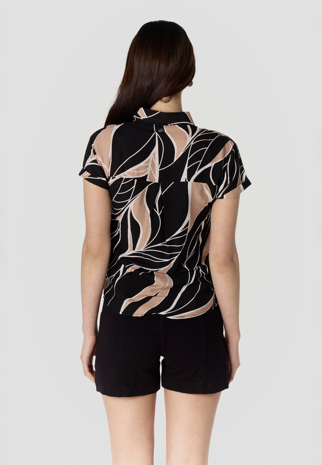 Camisa Mujer Manga Corta Estampada Cuello Camisero – Koroshi Negro