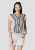 Blusa Mujer Manga Corta Bordado Escote Pico Smock – Koroshi 2612BL45