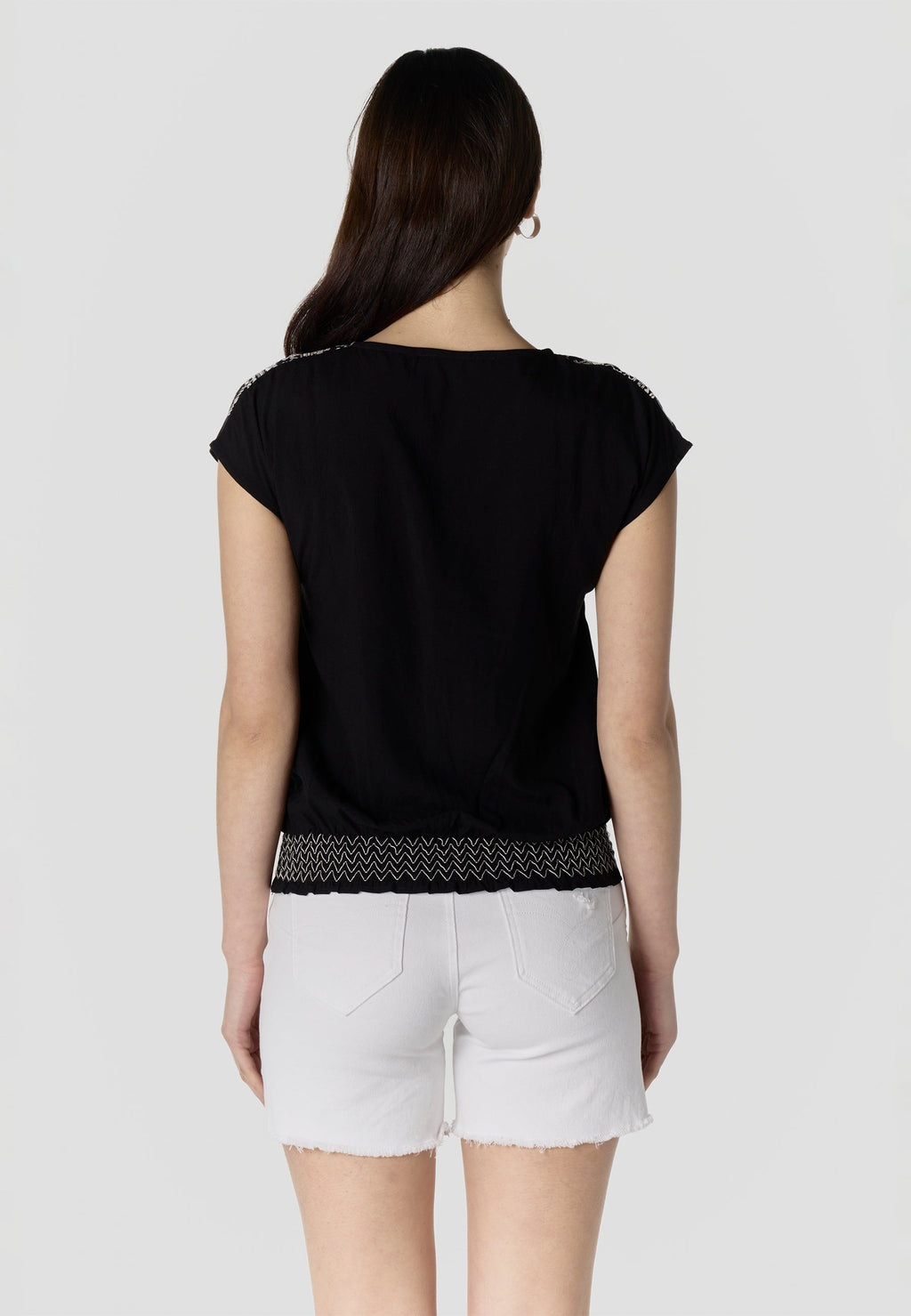 Blusa Mujer Manga Corta Bordado Escote Pico Smock – Koroshi 2612BL45