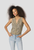 Blusa Mujer Sin Mangas Bordado Paisley Escote Pico – Koroshi 2612BL50