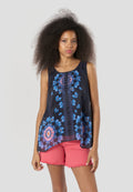 Blusa Mujer Sin Mangas Escote Redondo Estampado Floral – Koroshi Azul Marino