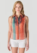 Camisa Mujer Sin Mangas Cuello Camisero Estampada – Koroshi Multicolor