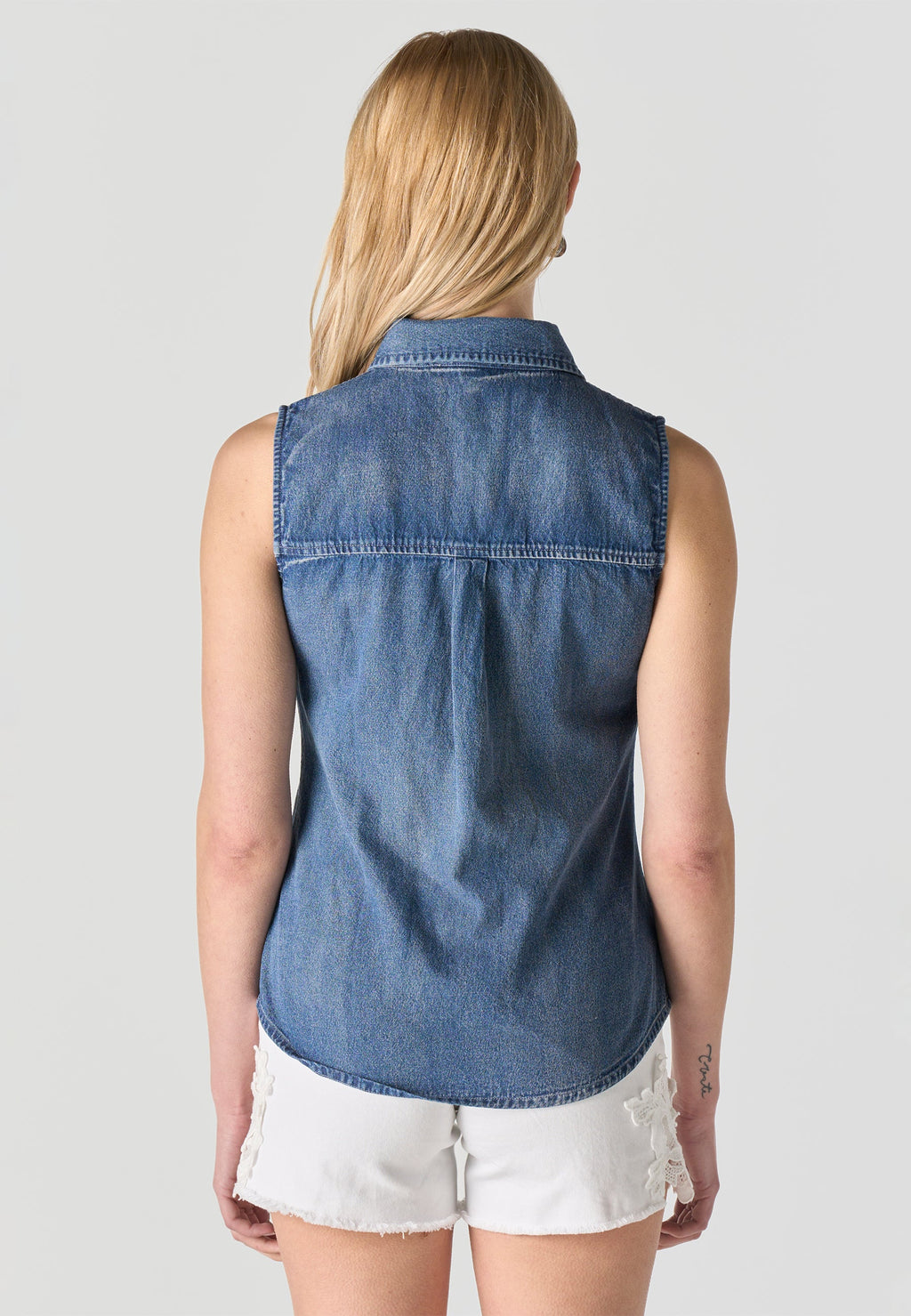 Camisa Mujer Sin Mangas Vaquera Bordada – Koroshi Azul