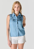 Blusa Mujer Sin Mangas Bordada Efecto Denim – Koroshi Azul