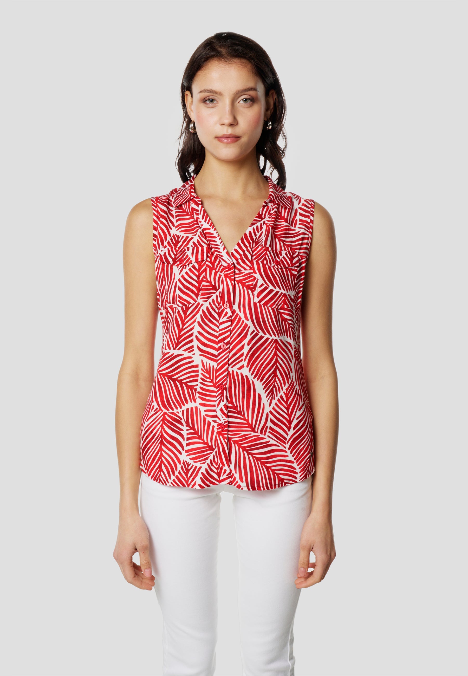 Blusa Mujer Sin Mangas Estampado Hojas Viscosa – Koroshi 2612BL78