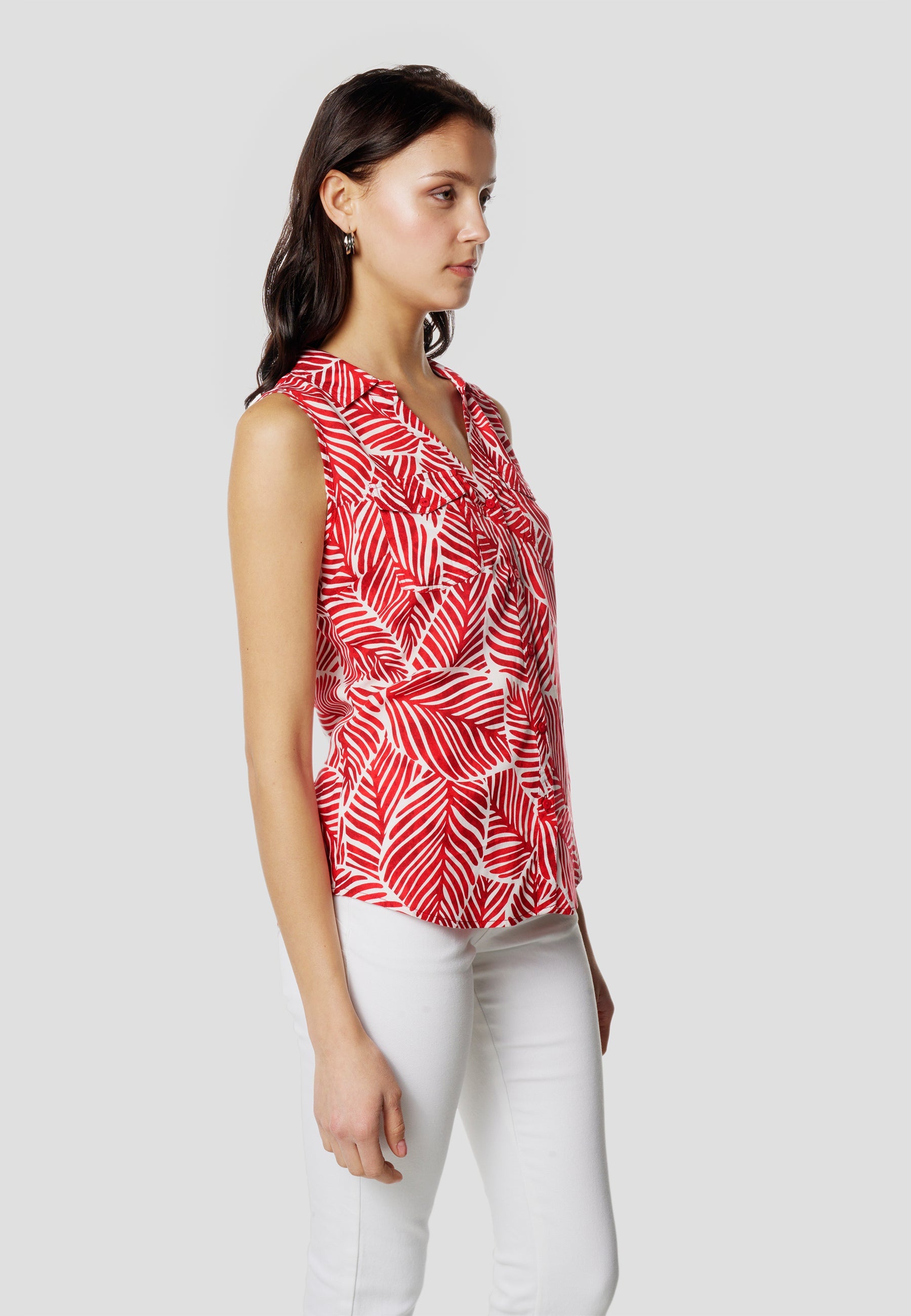 Blusa Mujer Sin Mangas Estampado Hojas Viscosa – Koroshi 2612BL78