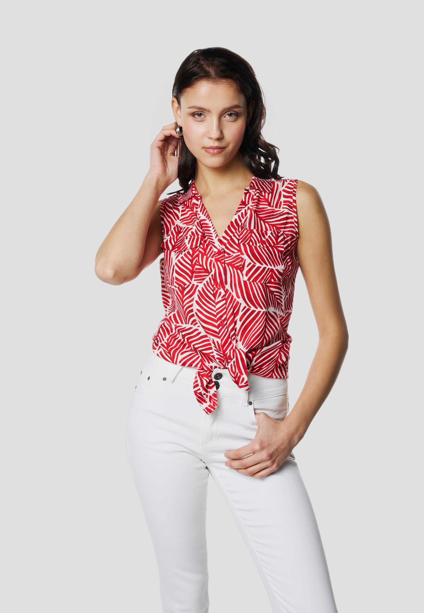 Blusa Mujer Sin Mangas Estampado Hojas Viscosa – Koroshi 2612BL78