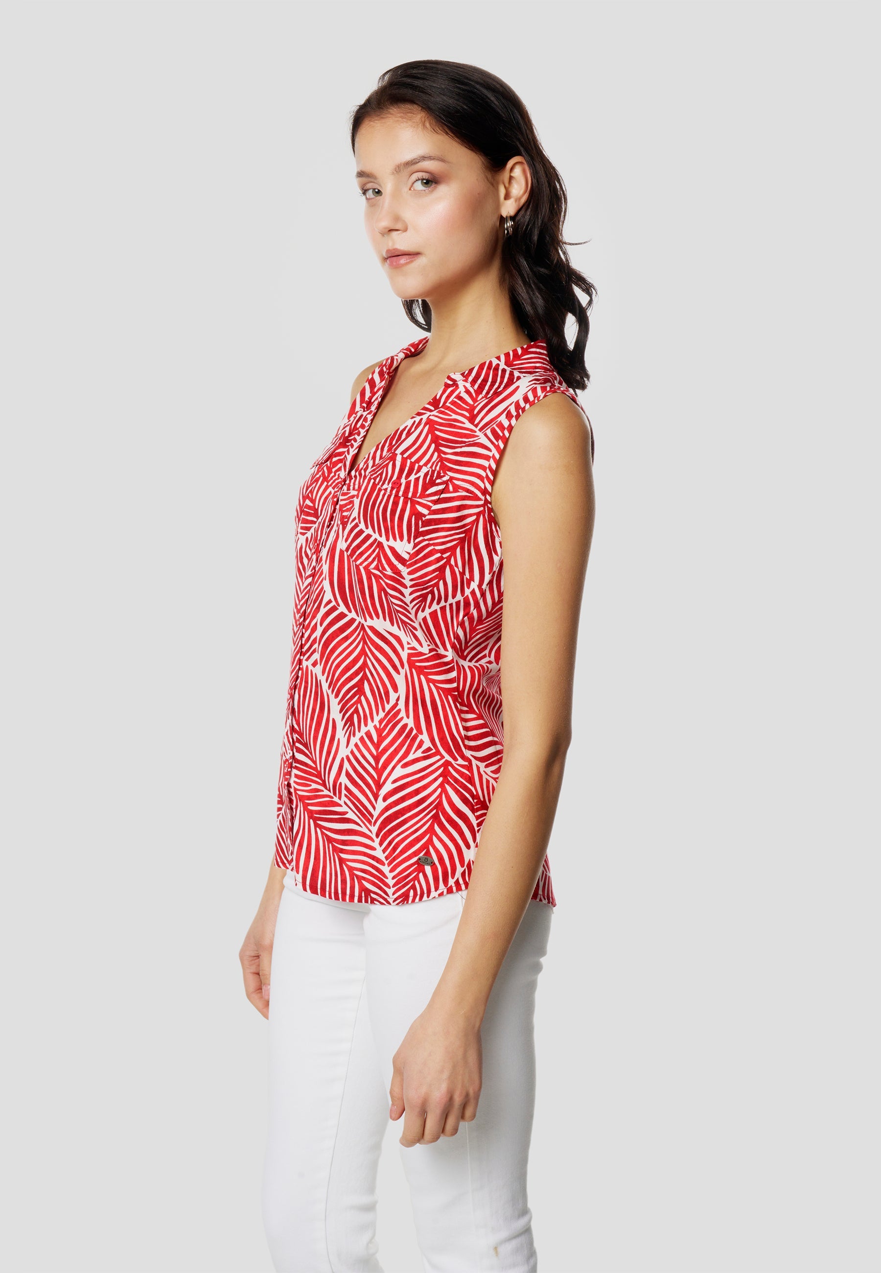 Blusa Mujer Sin Mangas Estampado Hojas Viscosa – Koroshi 2612BL78