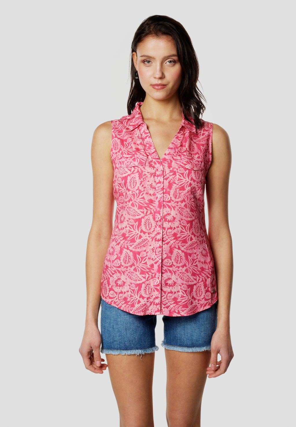 Blusa Mujer Sin Mangas Estampado Hojas Viscosa – Koroshi 2612BL78