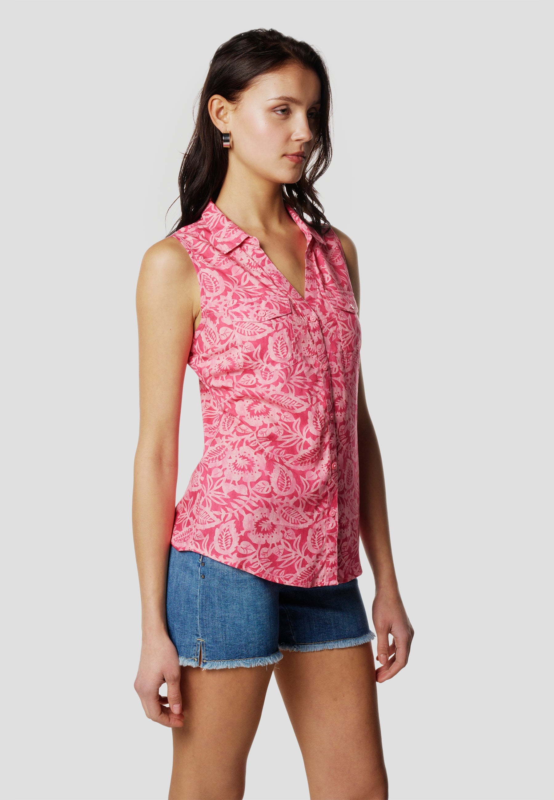 Blusa Mujer Sin Mangas Estampado Hojas Viscosa – Koroshi 2612BL78