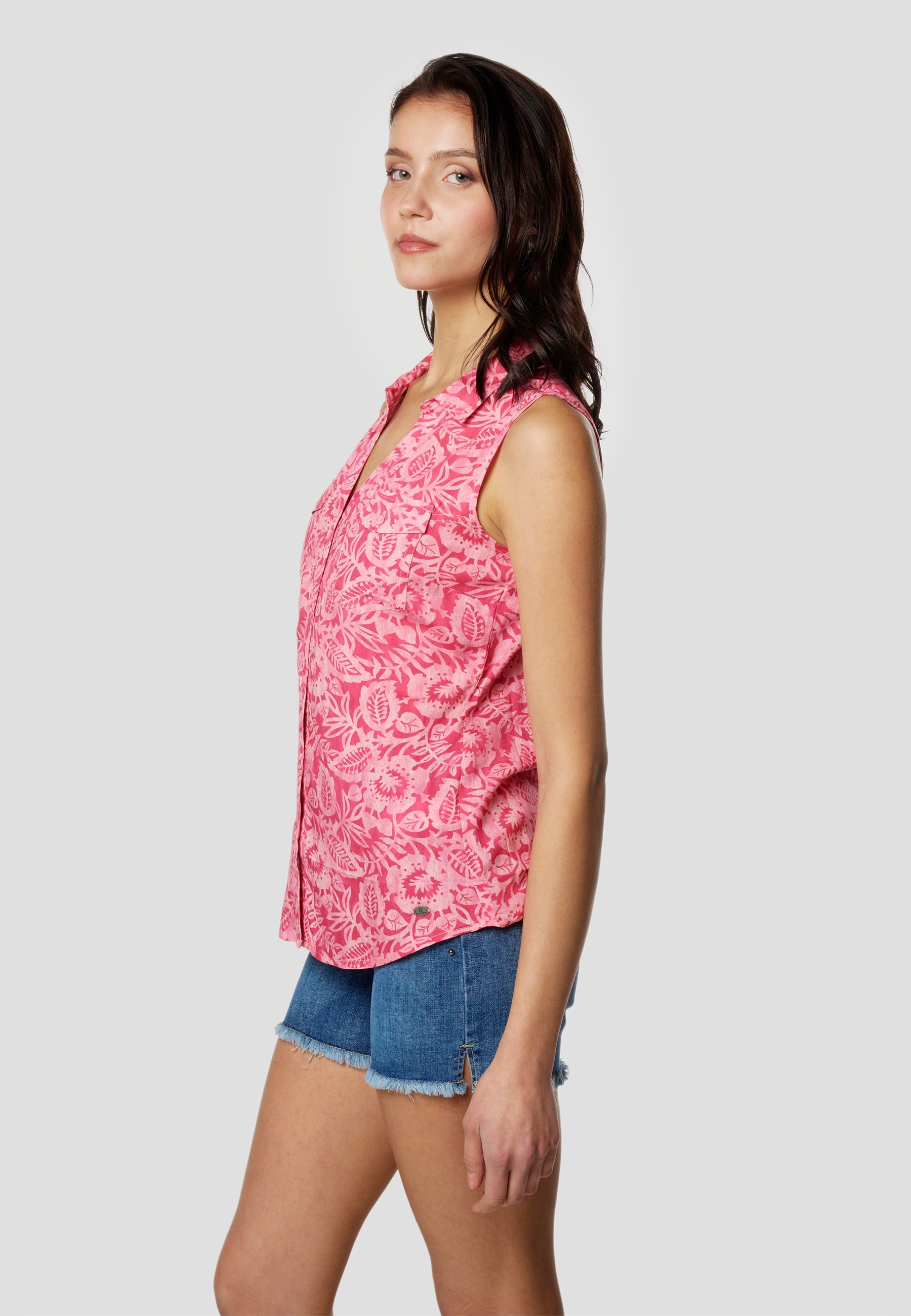 Blusa Mujer Sin Mangas Estampado Hojas Viscosa – Koroshi 2612BL78