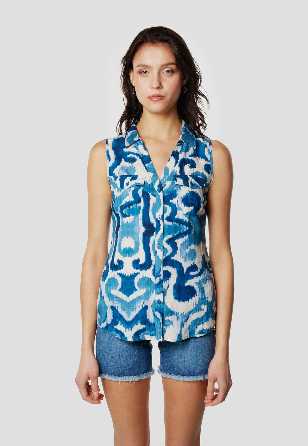 Blusa Mujer Sin Mangas Estampado Hojas Viscosa – Koroshi 2612BL78