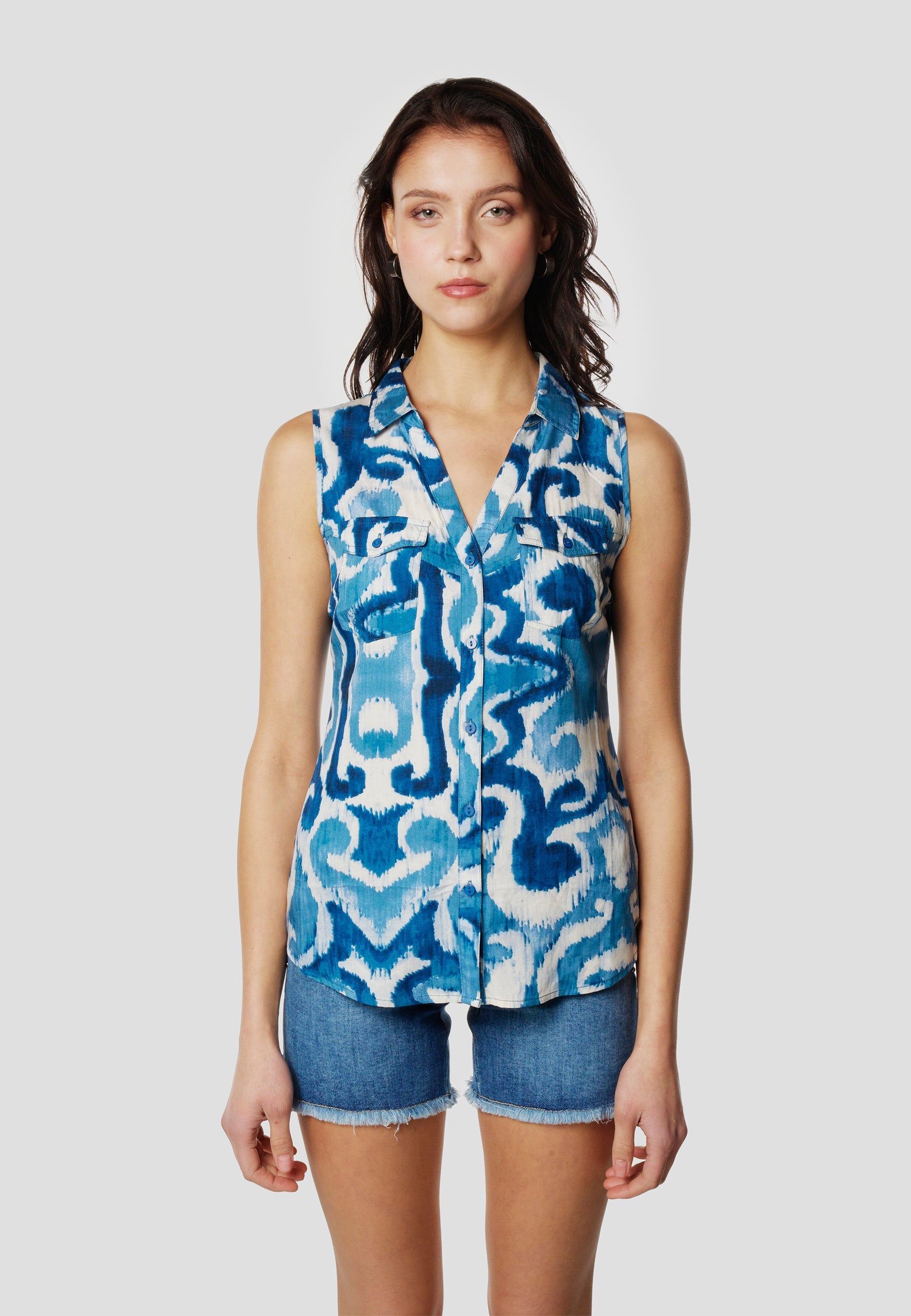 Blusa Mujer Sin Mangas Estampado Hojas Viscosa – Koroshi 2612BL78