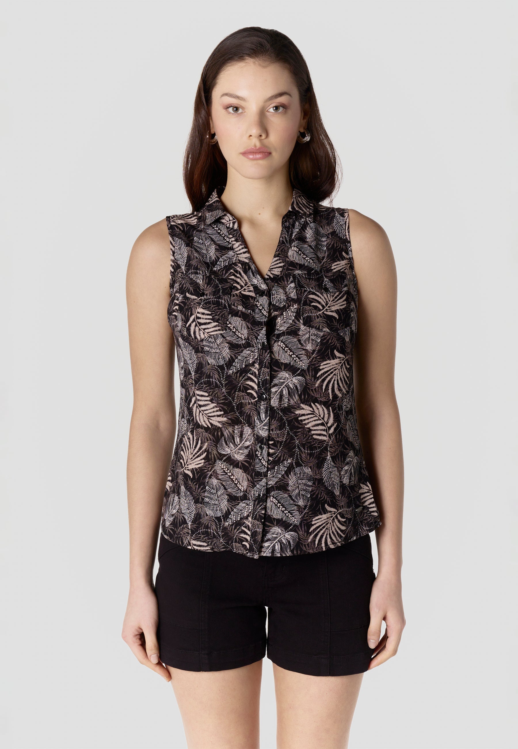 Camisa Mujer Sin Mangas Estampada Viscosa – Koroshi 2612BL79