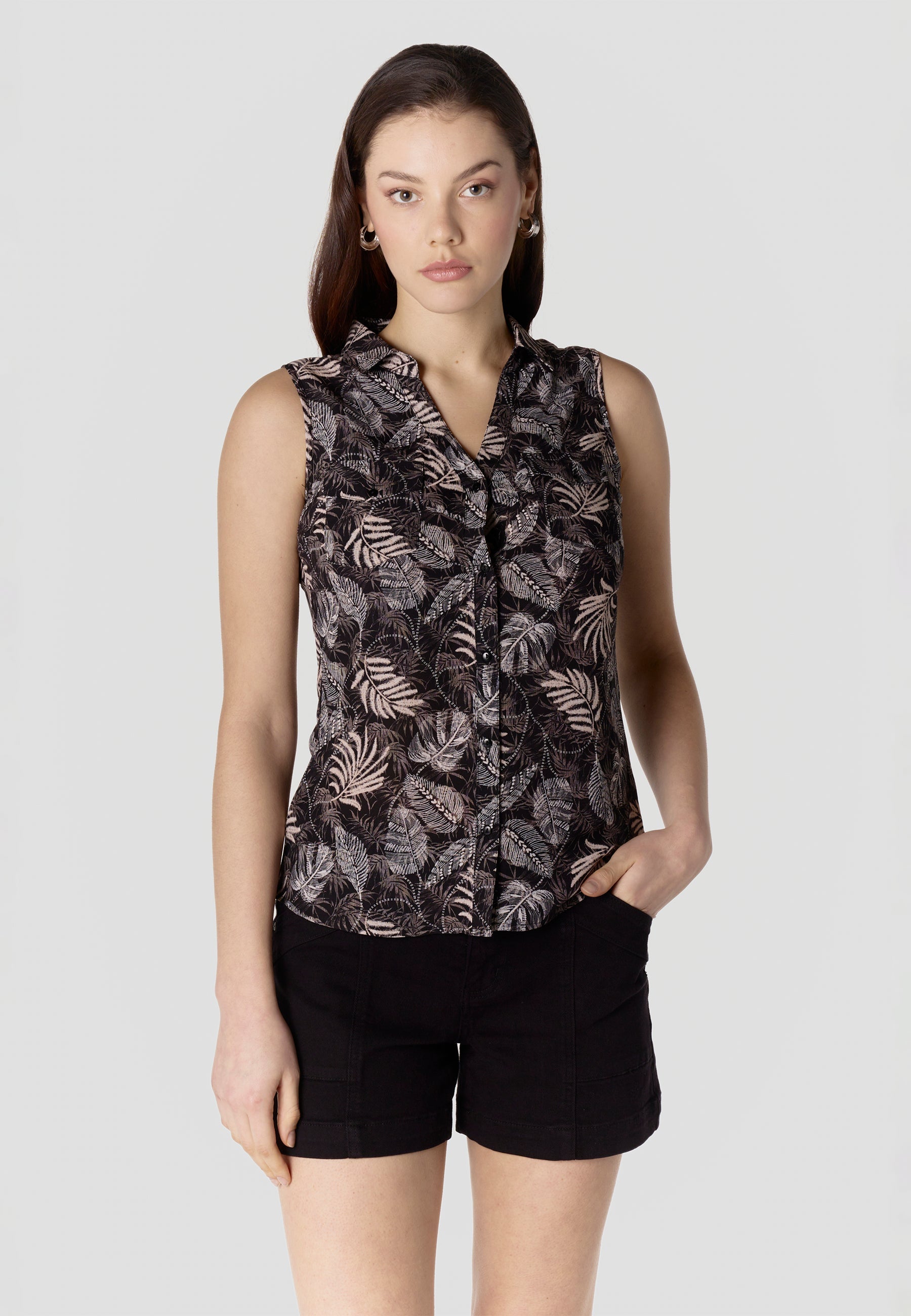 Camisa Mujer Sin Mangas Estampada Viscosa – Koroshi 2612BL79