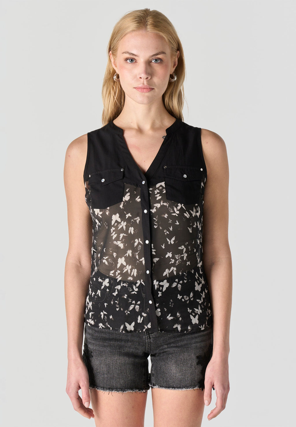 Blusa Mujer Sin Mangas Estampado Mariposa – Koroshi 2612BL81