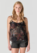 Blusa Mujer Tirantes Semitransparente Floral – Koroshi Negro