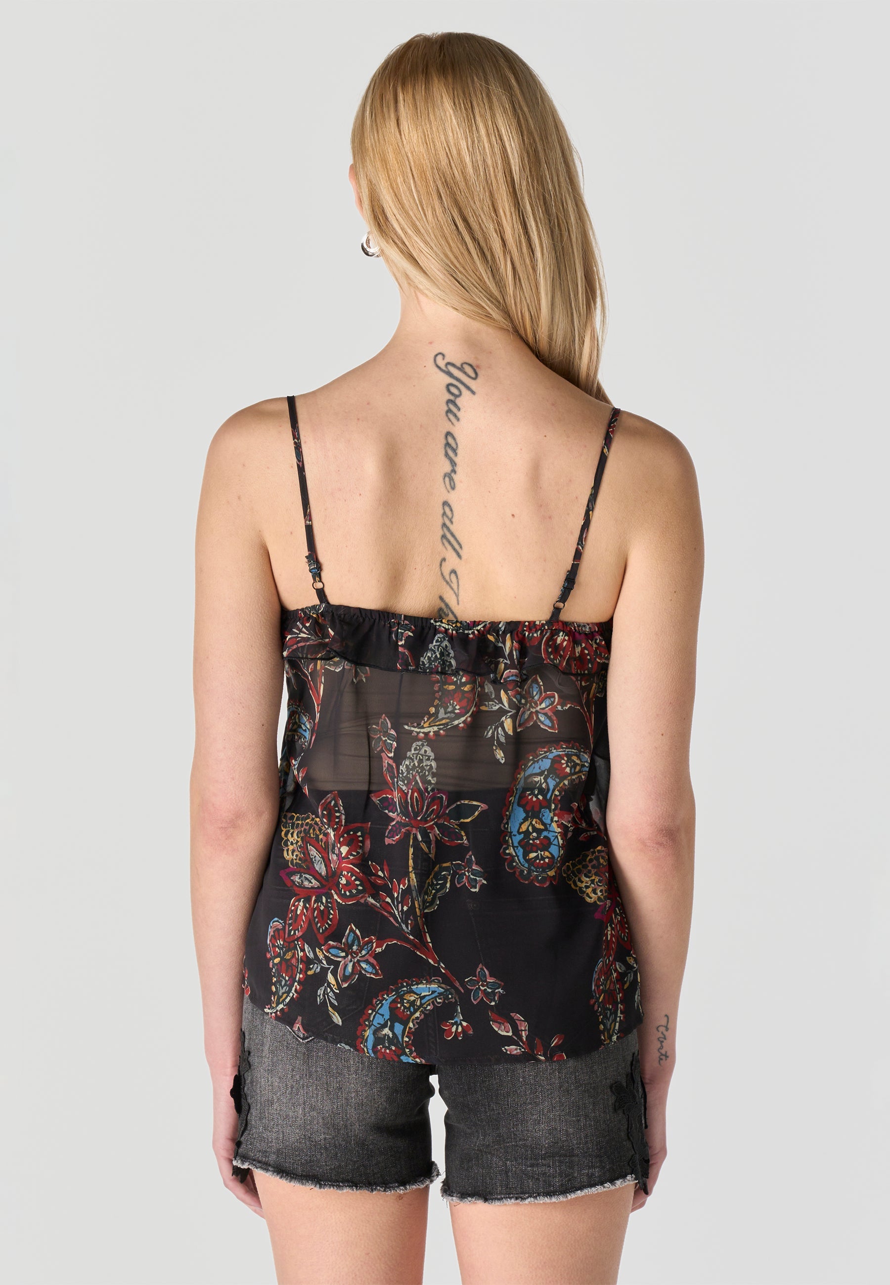 Blusa Mujer Tirantes Semitransparente Floral – Koroshi Negro
