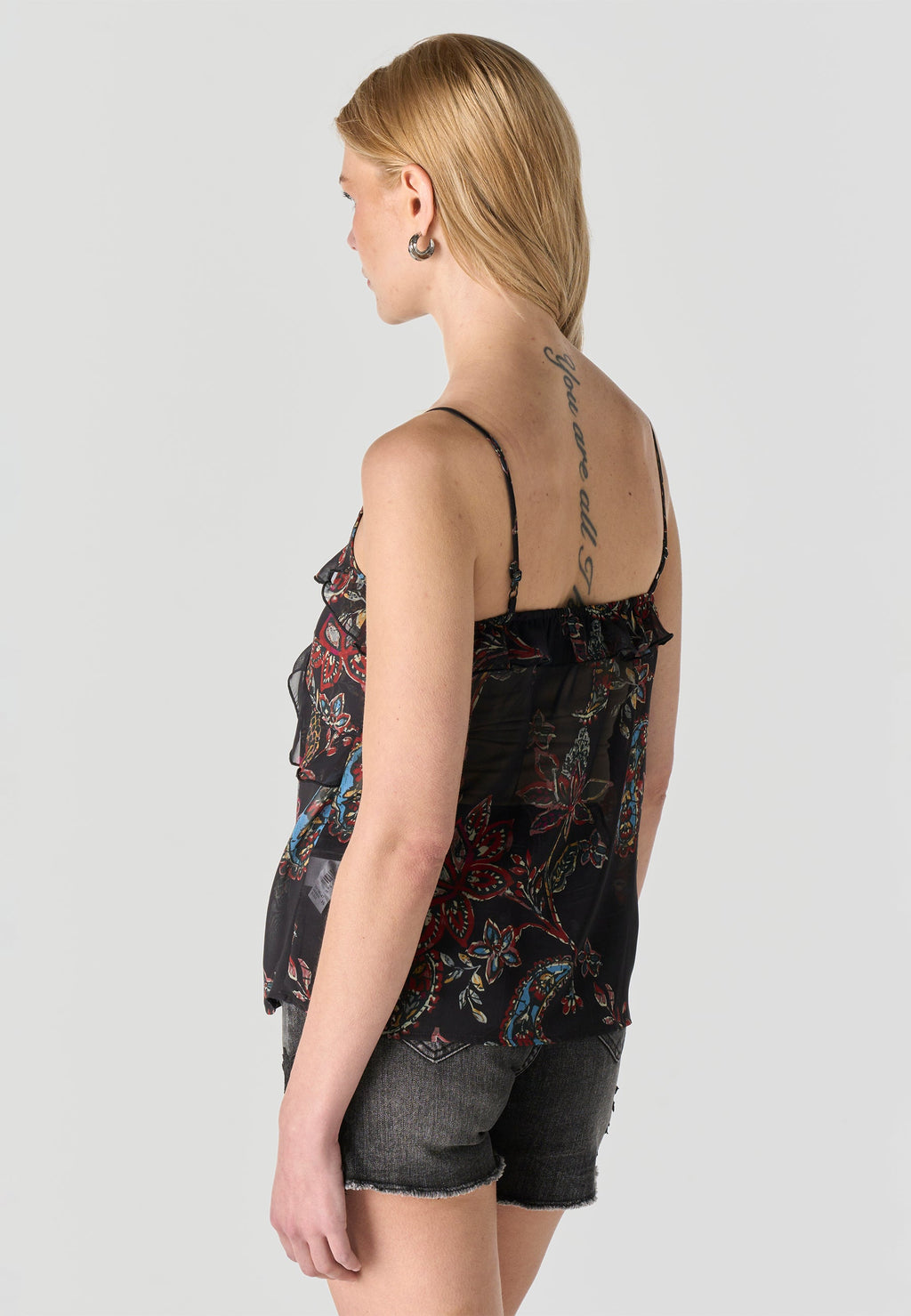 Blusa Mujer Tirantes Semitransparente Floral – Koroshi Negro