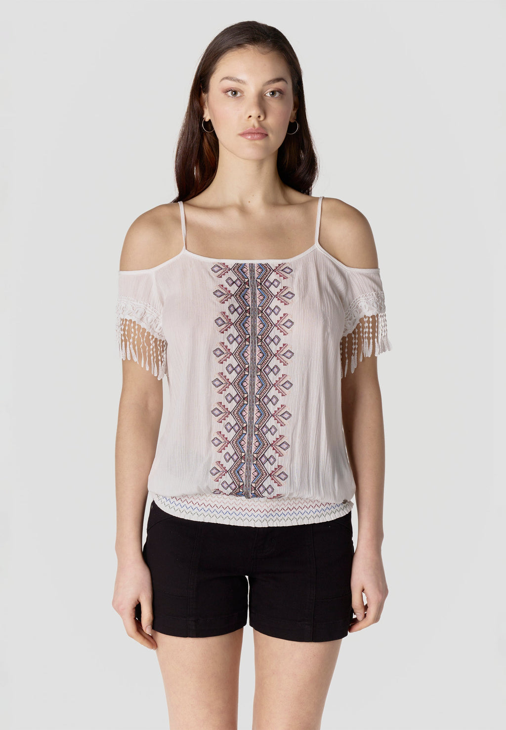 Blusa Mujer Hombros Descubiertos Viscosa Bordada – Koroshi 2612BL96