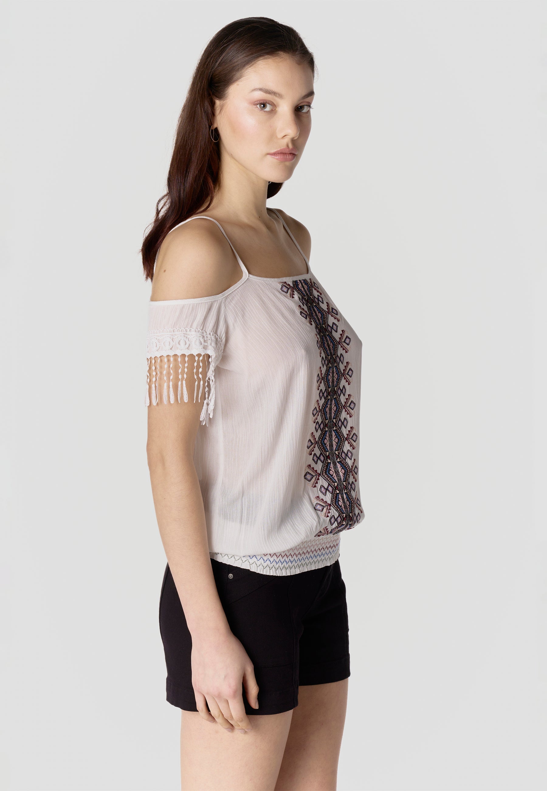 Blusa Mujer Hombros Descubiertos Viscosa Bordada – Koroshi 2612BL96
