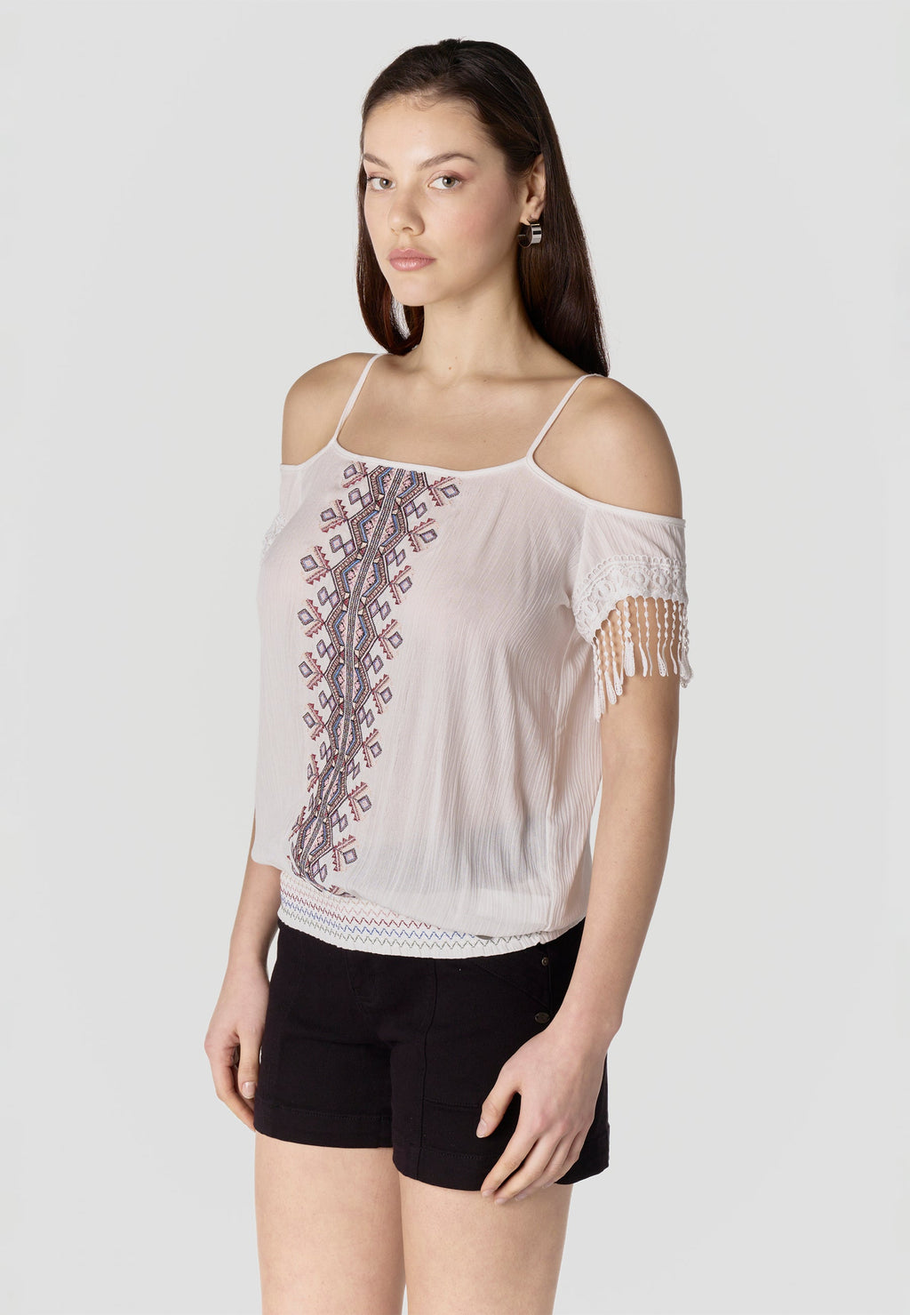Blusa Mujer Hombros Descubiertos Viscosa Bordada – Koroshi 2612BL96