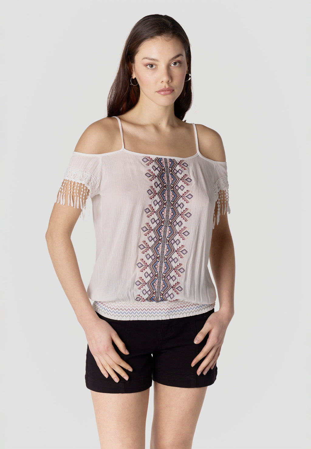 Blusa Mujer Hombros Descubiertos Viscosa Bordada – Koroshi 2612BL96