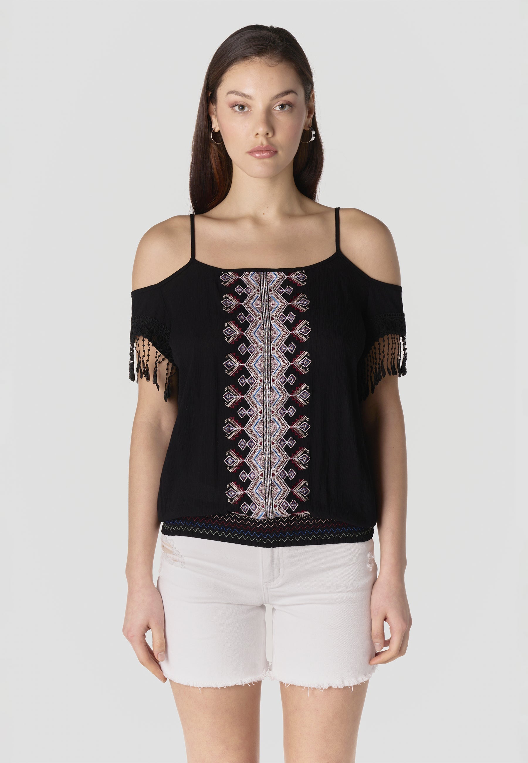 Blusa Mujer Hombros Descubiertos Viscosa Bordada – Koroshi 2612BL96