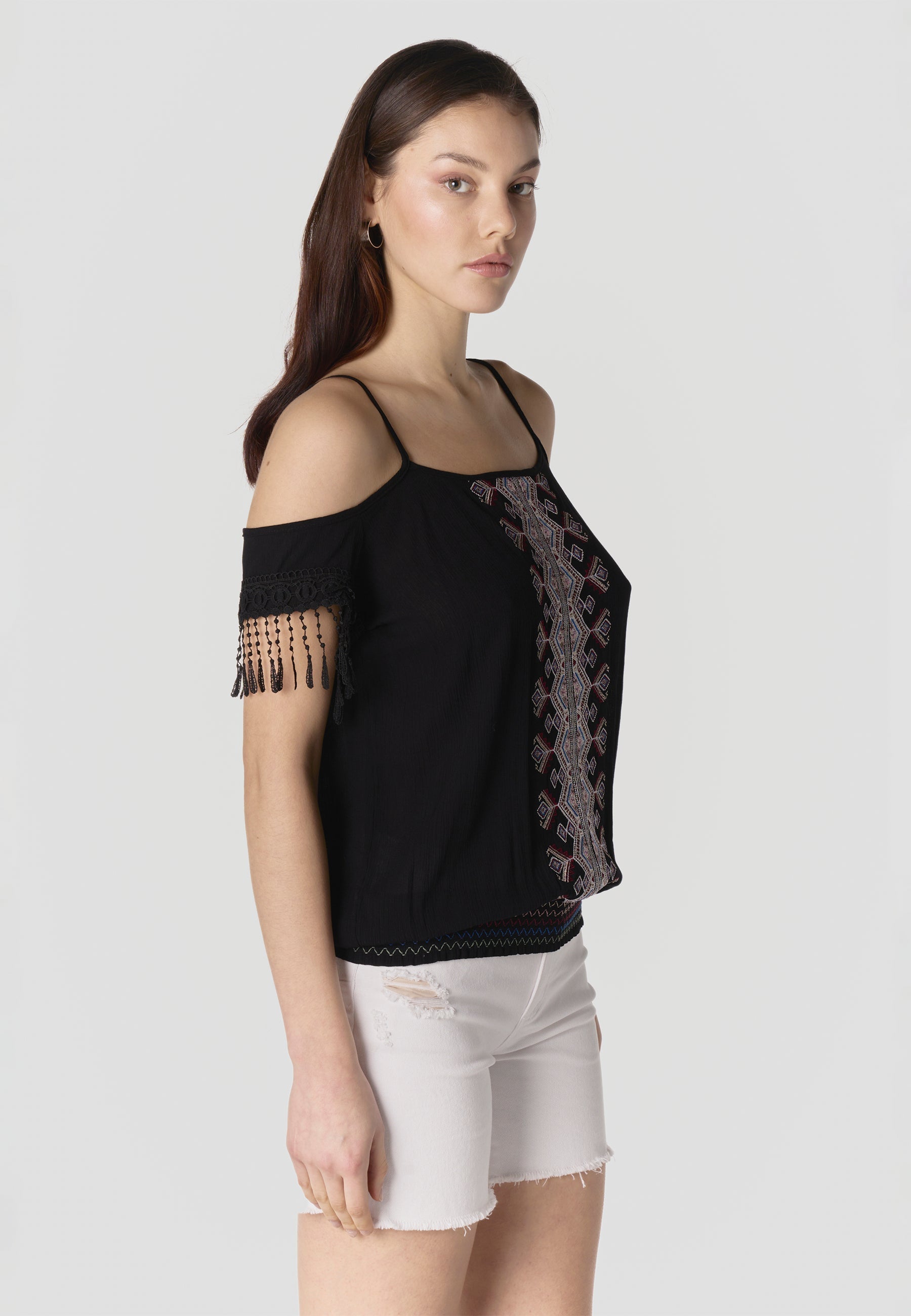 Blusa Mujer Hombros Descubiertos Viscosa Bordada – Koroshi 2612BL96