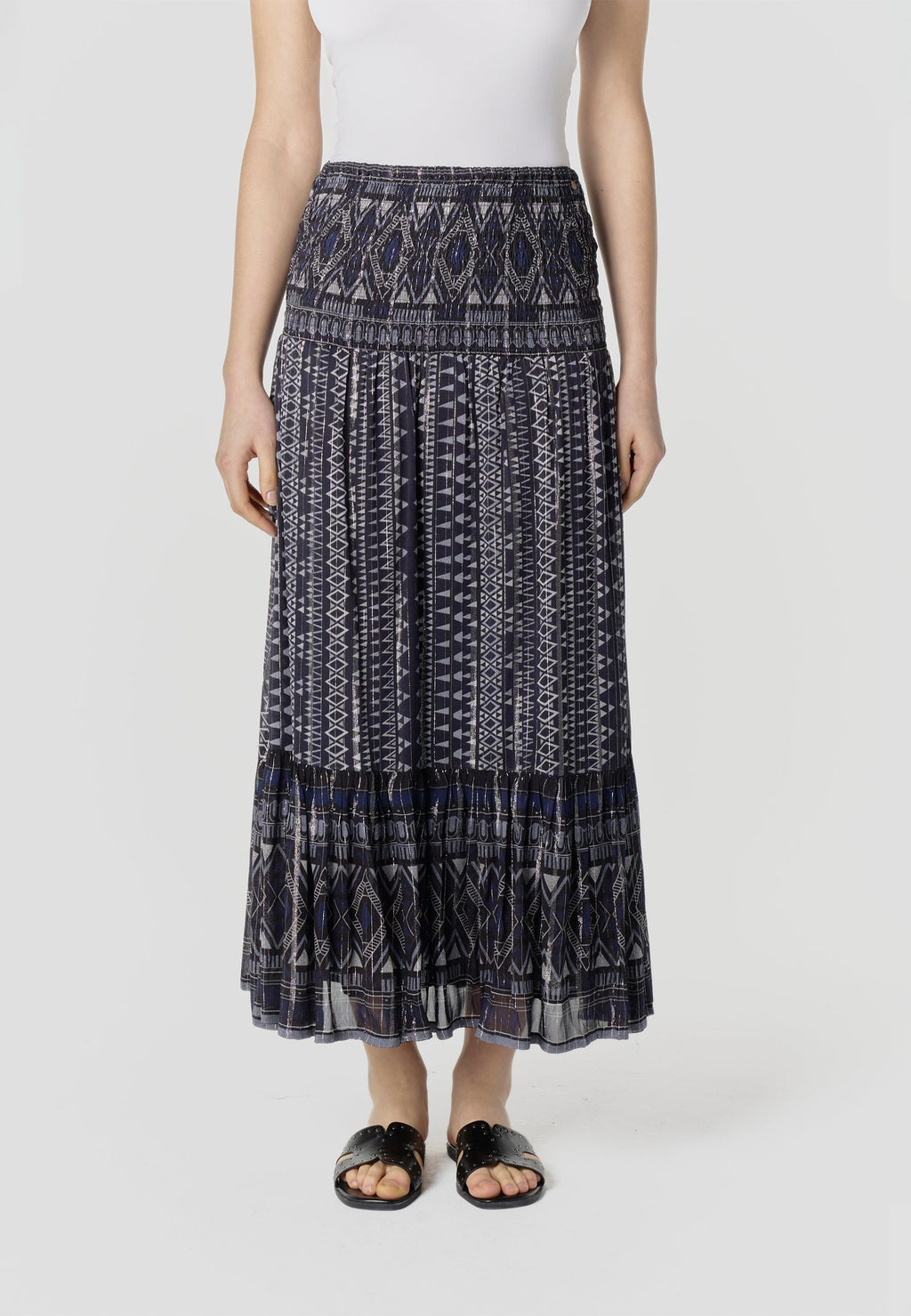 Falda Mujer Larga Estampado Étnico – Koroshi Azul Marino