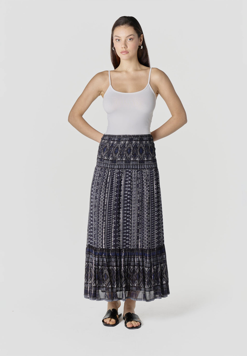 Falda Mujer Larga Estampado Étnico – Koroshi Azul Marino