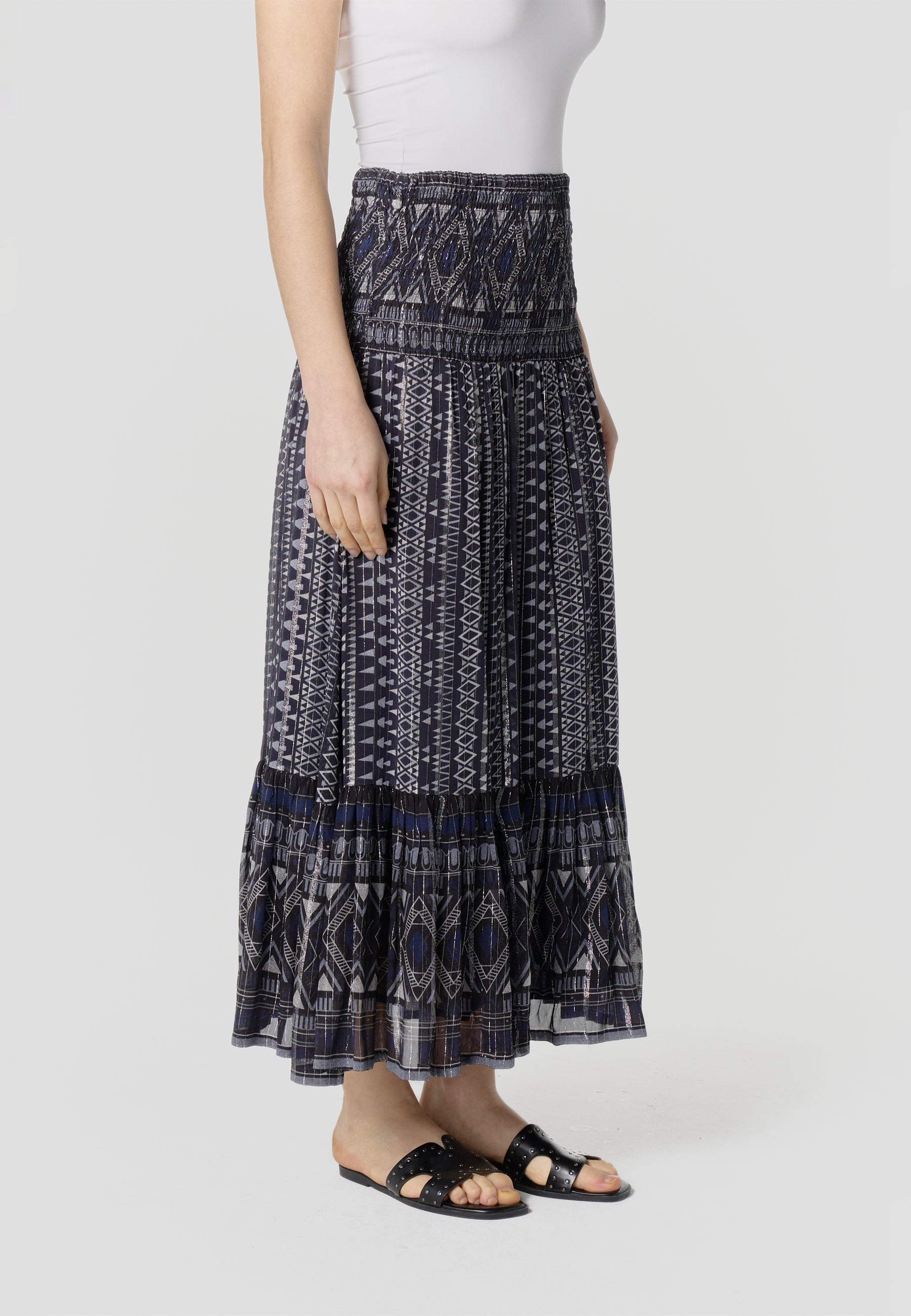 Falda Mujer Larga Estampado Étnico – Koroshi Azul Marino
