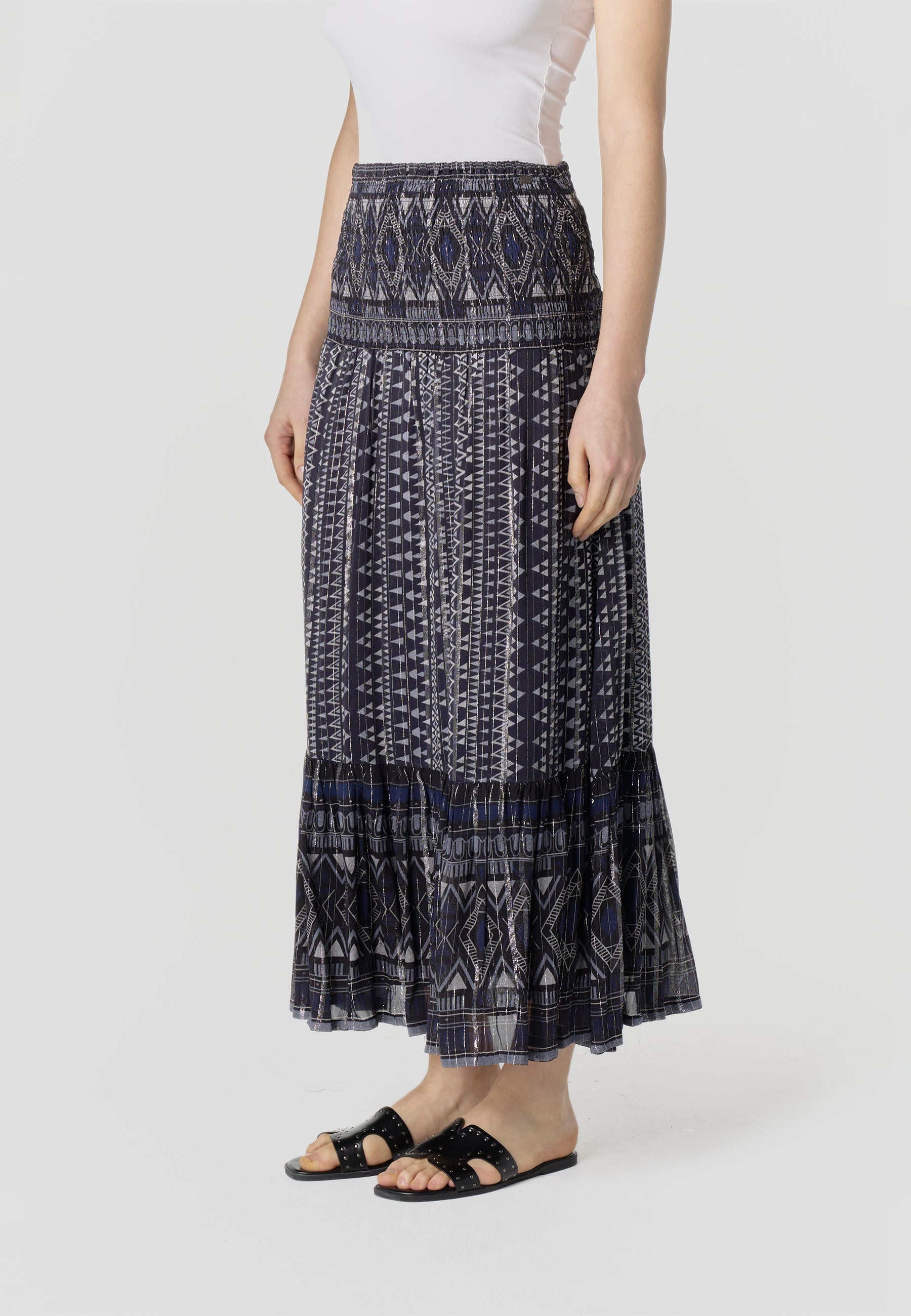Falda Mujer Larga Estampado Étnico – Koroshi Azul Marino