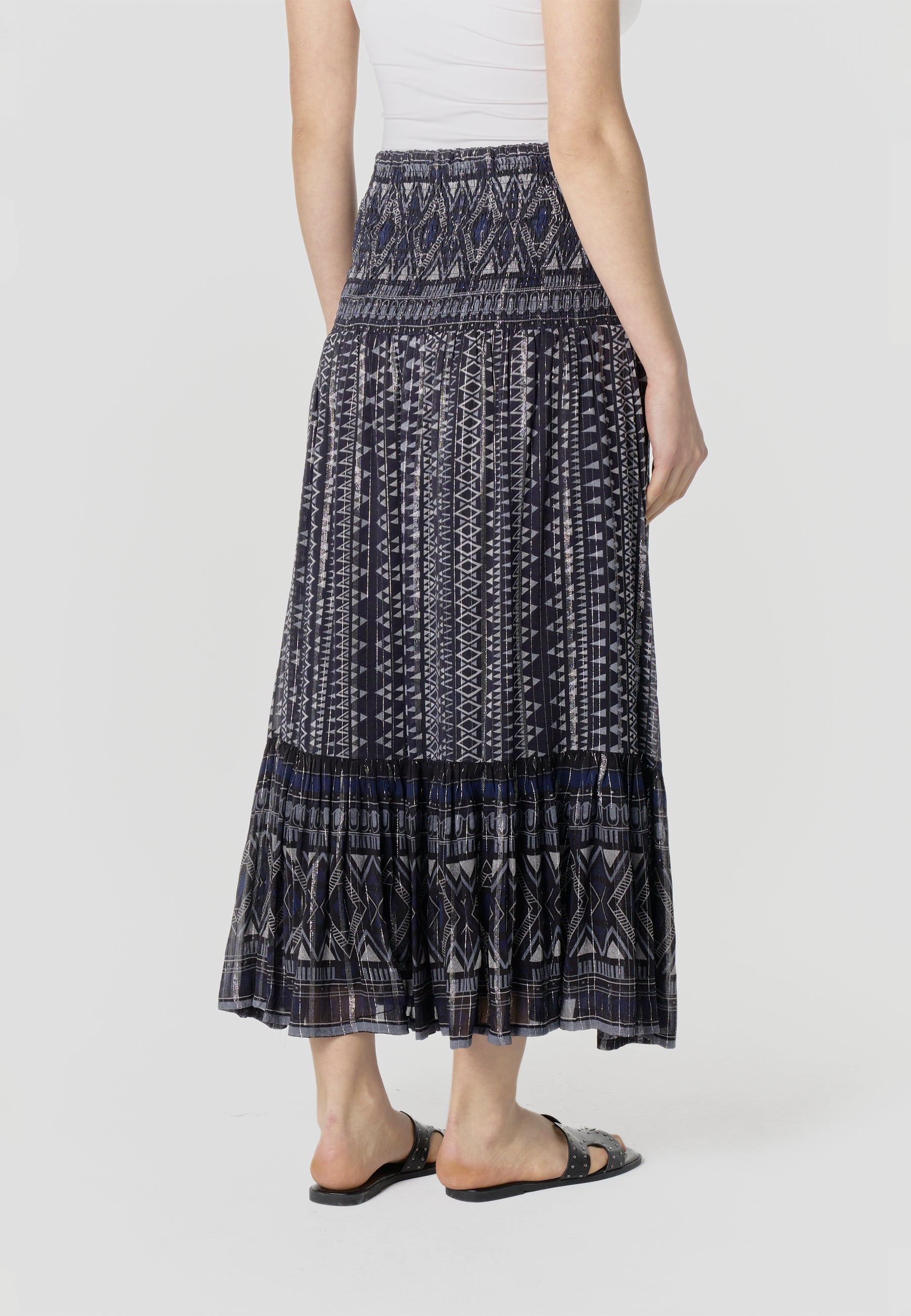 Falda Mujer Larga Estampado Étnico – Koroshi Azul Marino