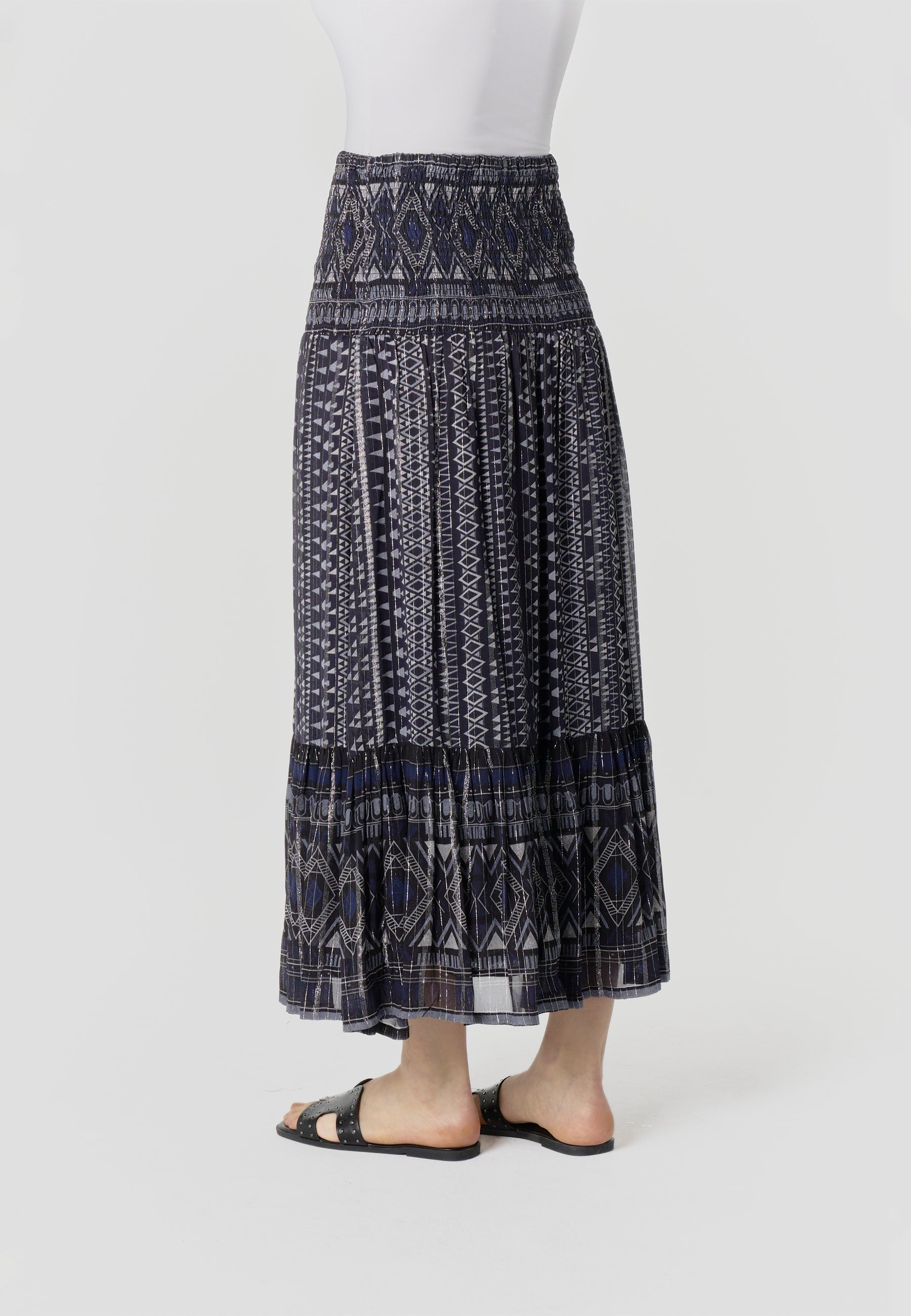 Falda Mujer Larga Estampado Étnico – Koroshi Azul Marino