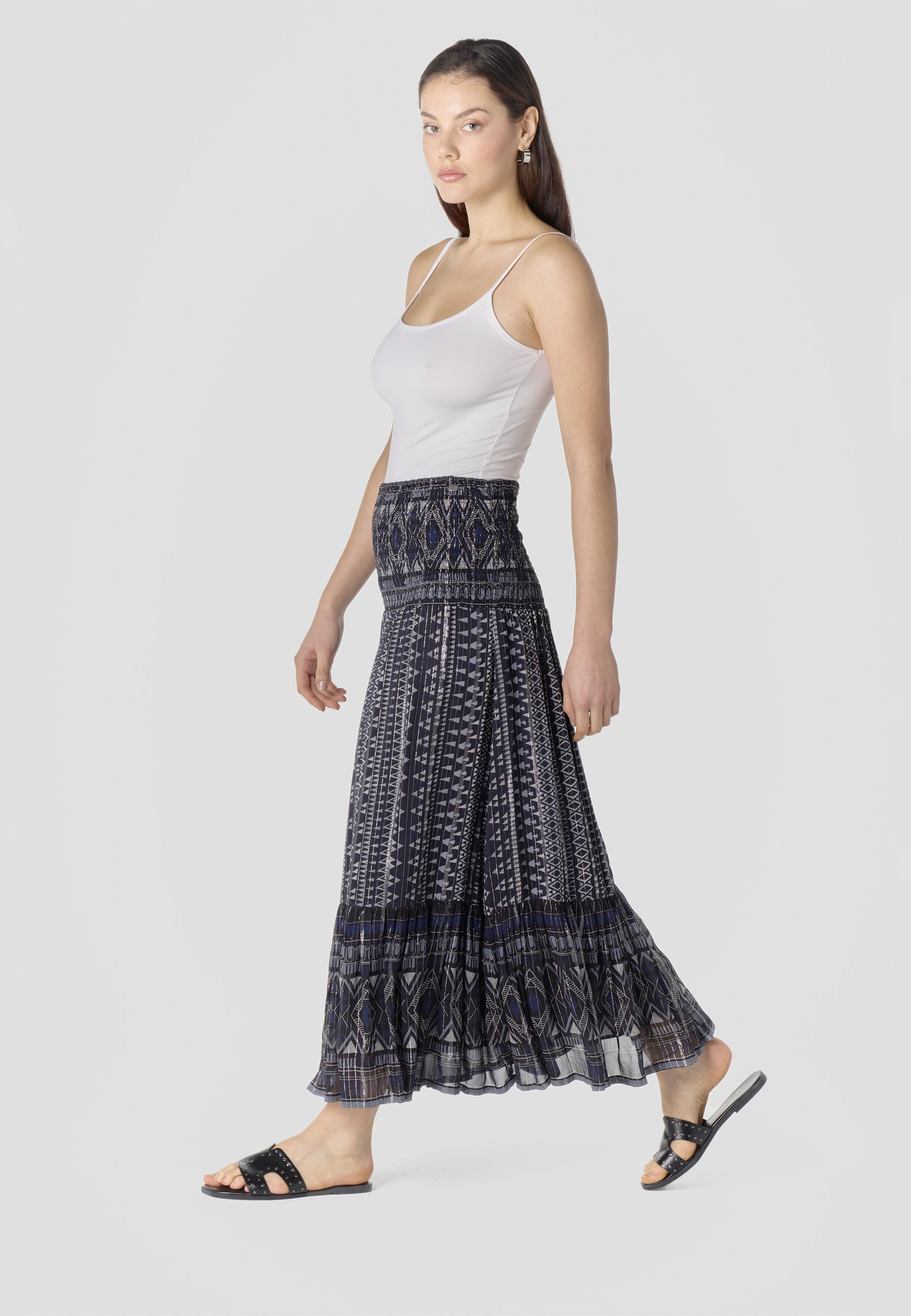 Falda Mujer Larga Estampado Étnico – Koroshi Azul Marino