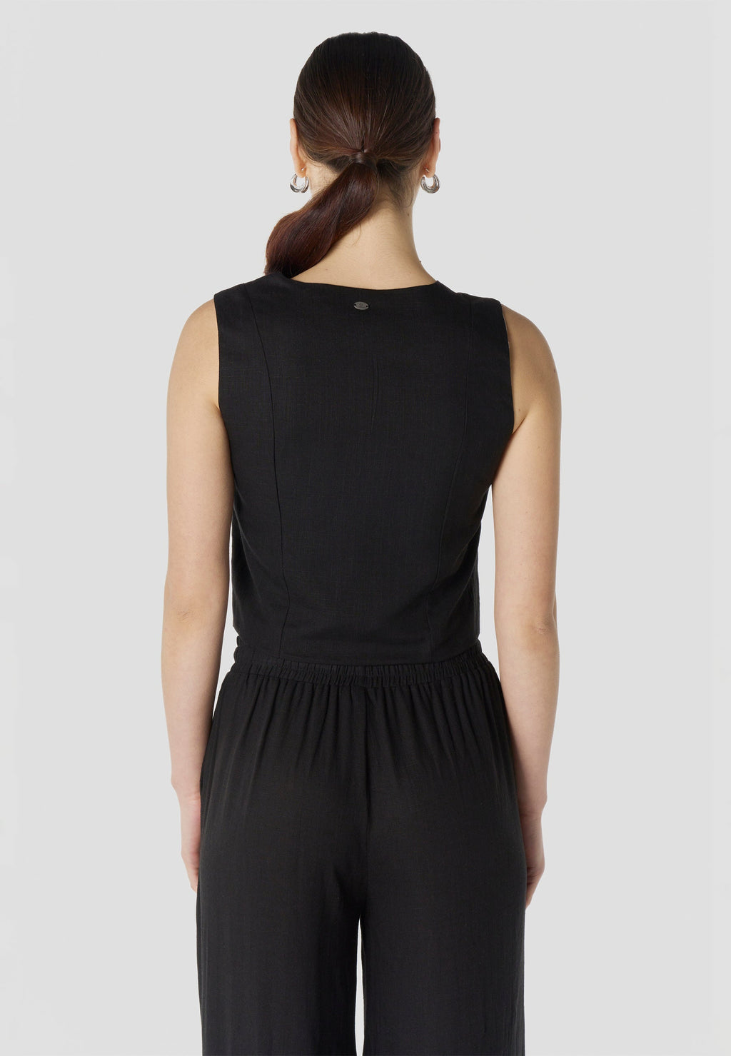 Chaleco Mujer Lino Negro Elegante Escote en V Bordado | Koroshi