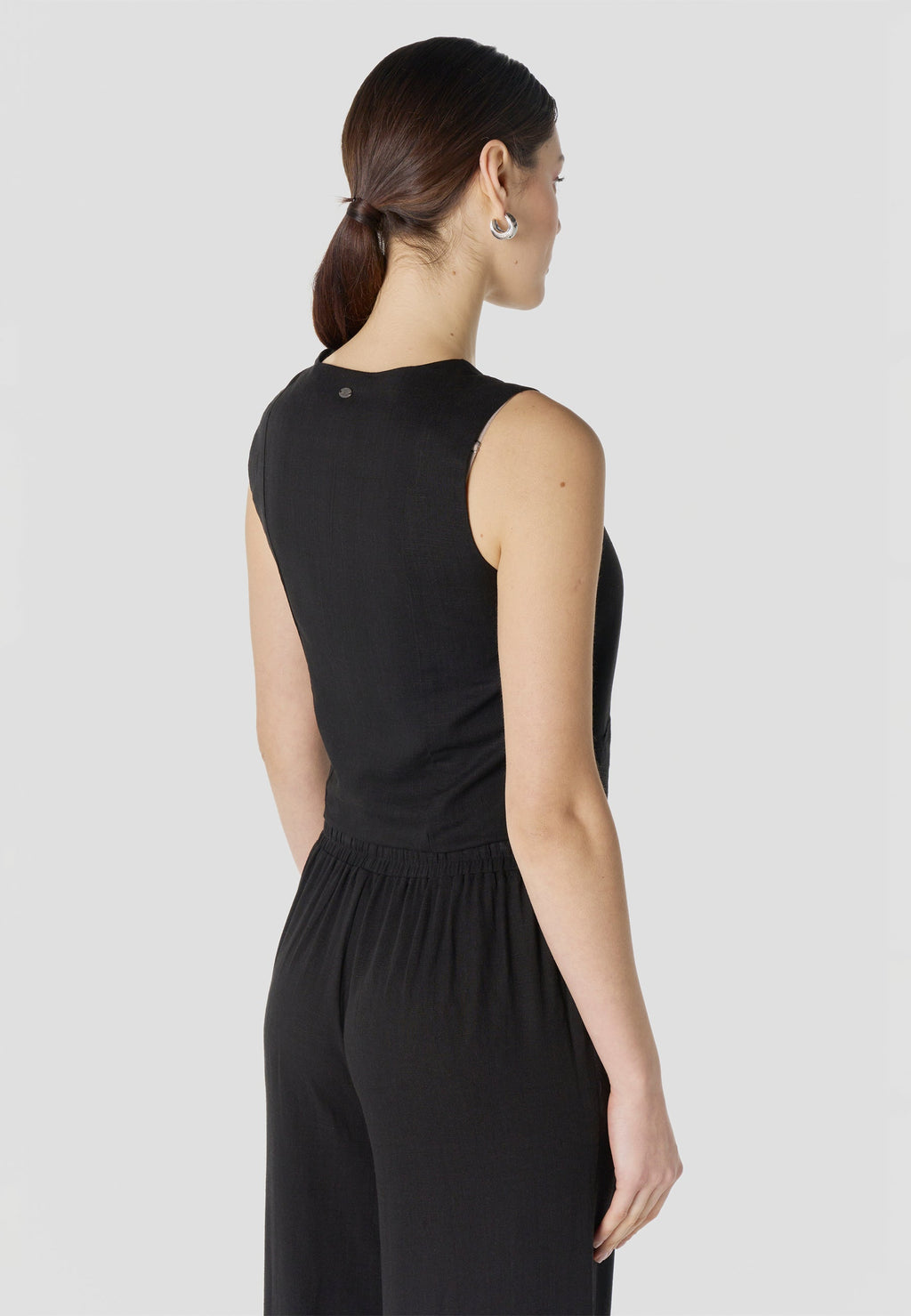 Chaleco Mujer Lino Negro Elegante Escote en V Bordado | Koroshi