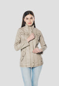 Chaqueta Parka Mujer Cuello Alto Cintura Ajustable – Koroshi Gris