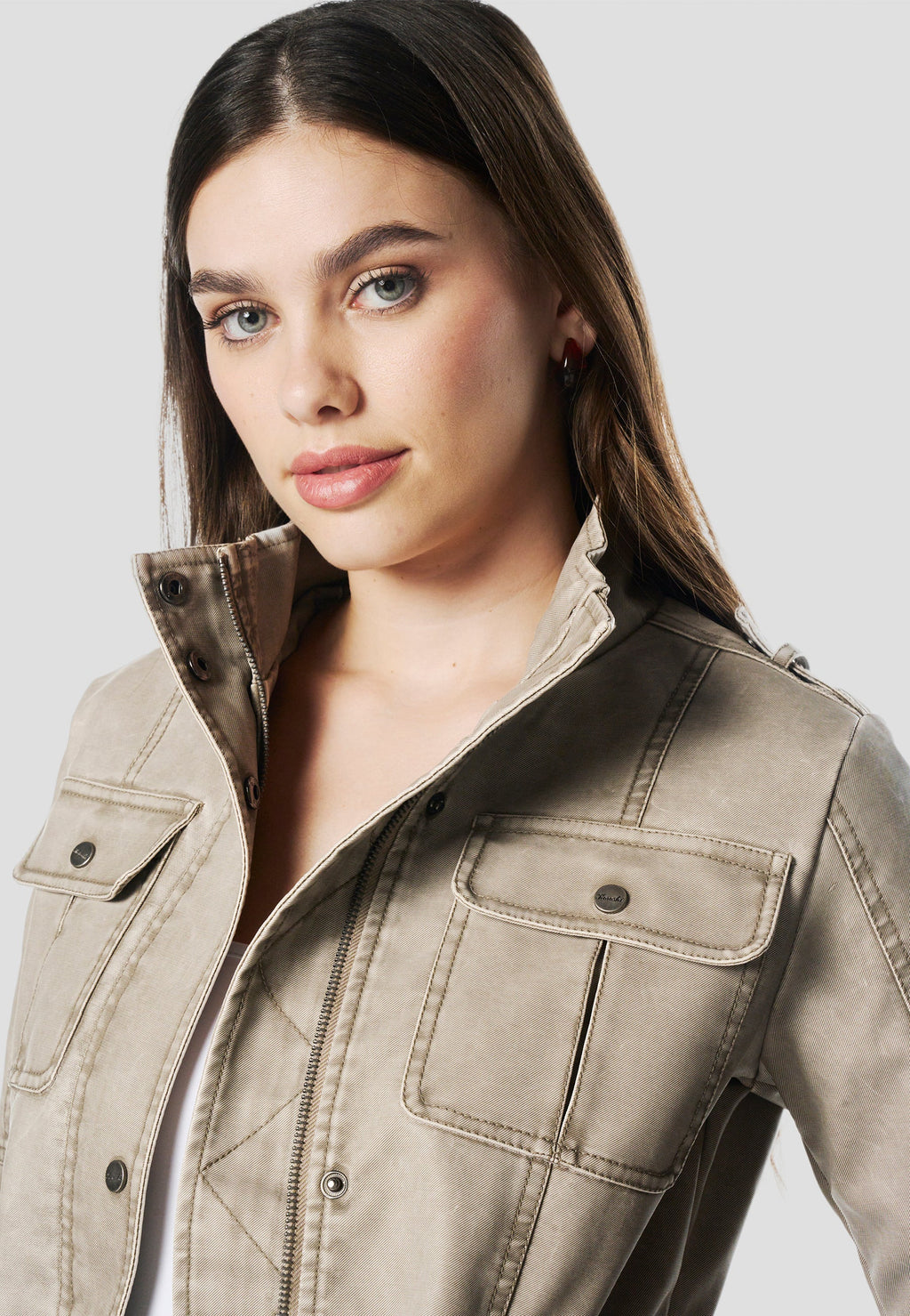 Chaqueta Parka Mujer Cuello Alto Cintura Ajustable – Koroshi Gris