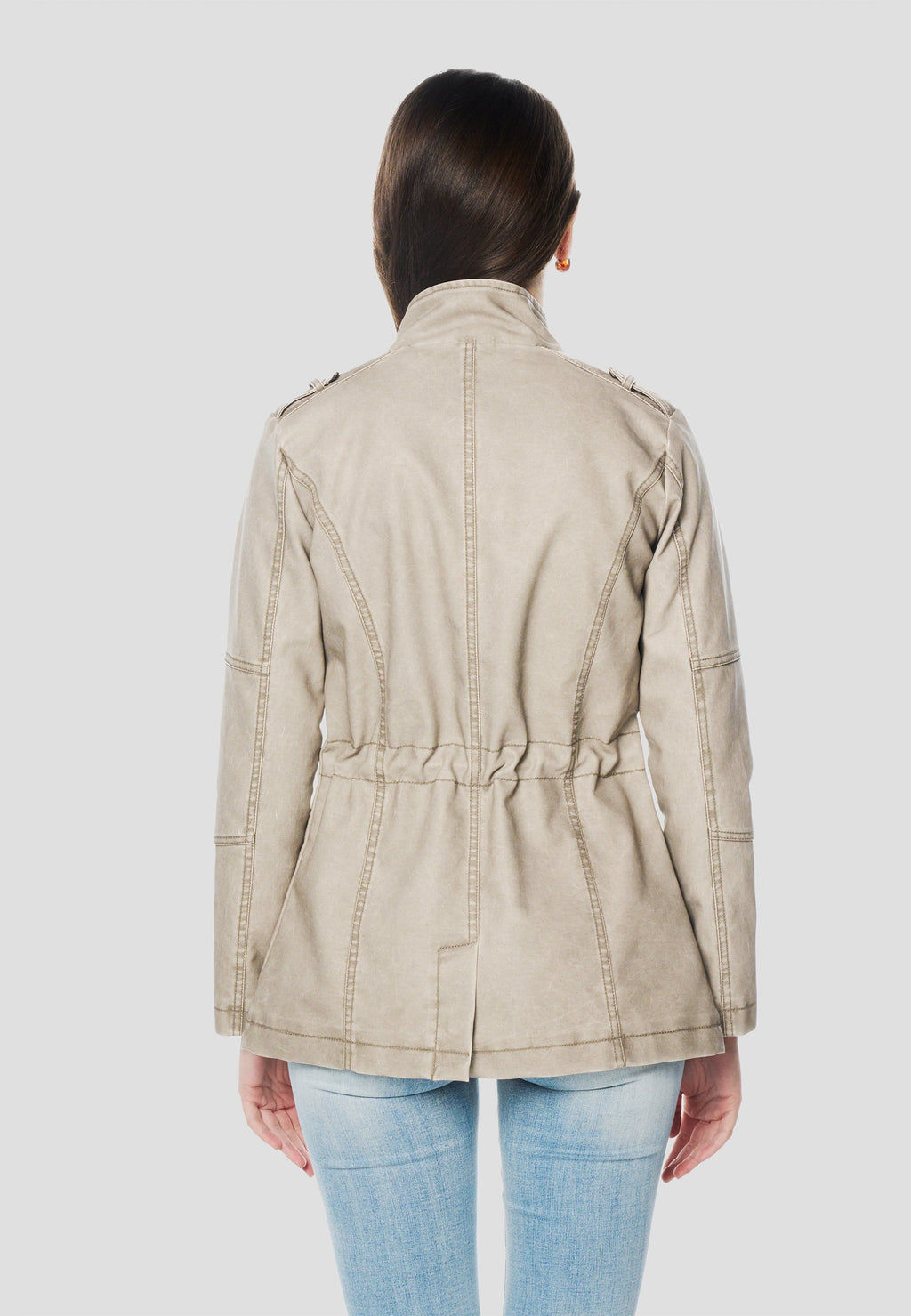 Chaqueta Parka Mujer Cuello Alto Cintura Ajustable – Koroshi Gris