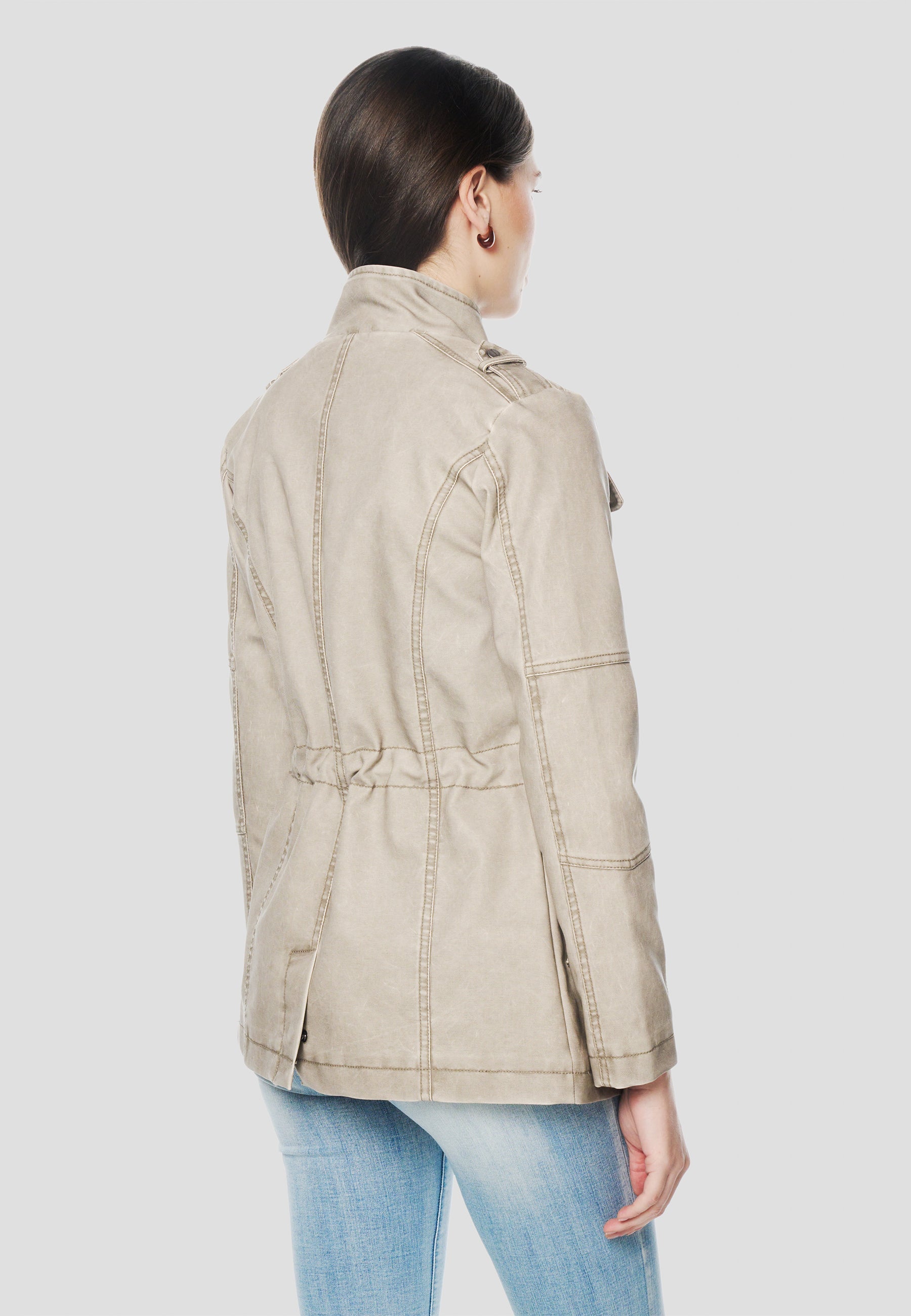 Chaqueta Parka Mujer Cuello Alto Cintura Ajustable – Koroshi Gris