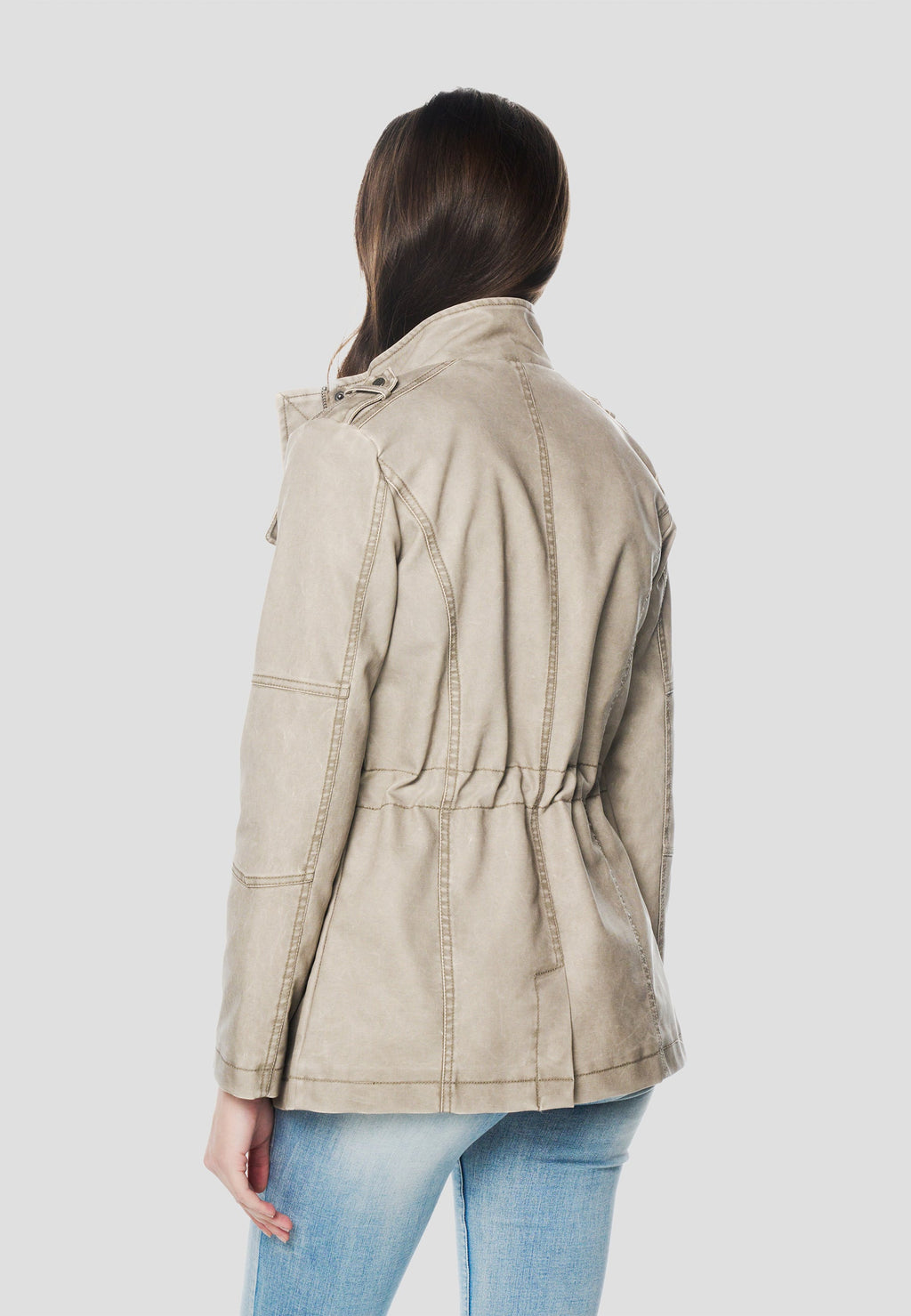 Chaqueta Parka Mujer Cuello Alto Cintura Ajustable – Koroshi Gris