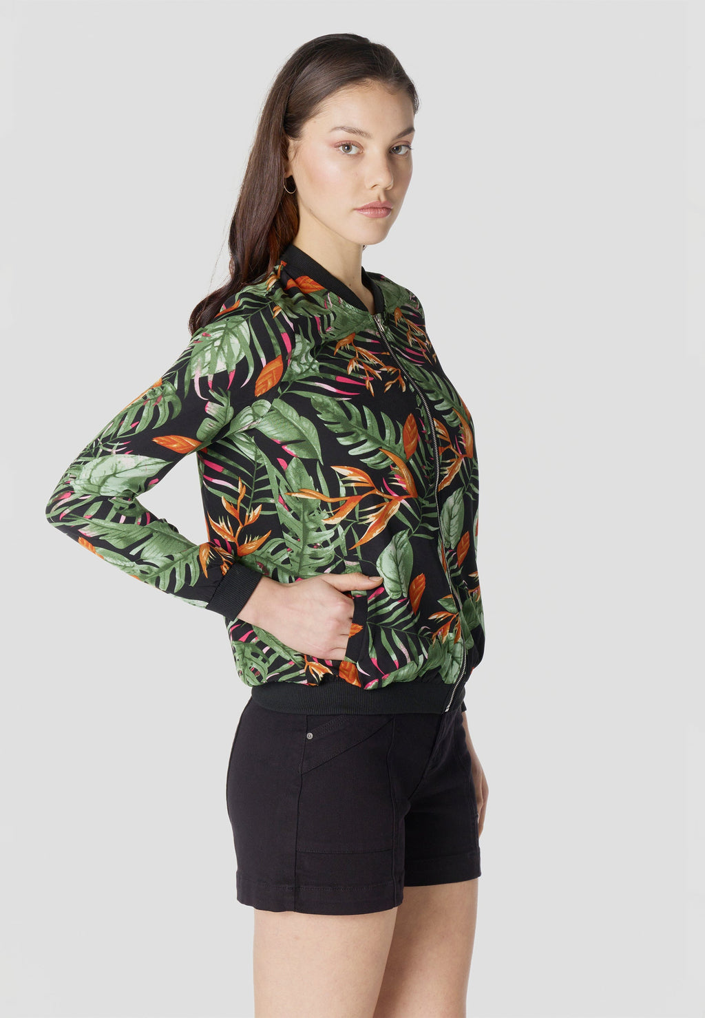 Bomber Chaqueta Mujer Estampado Tropical Semitransparente Holgada | Koroshi
