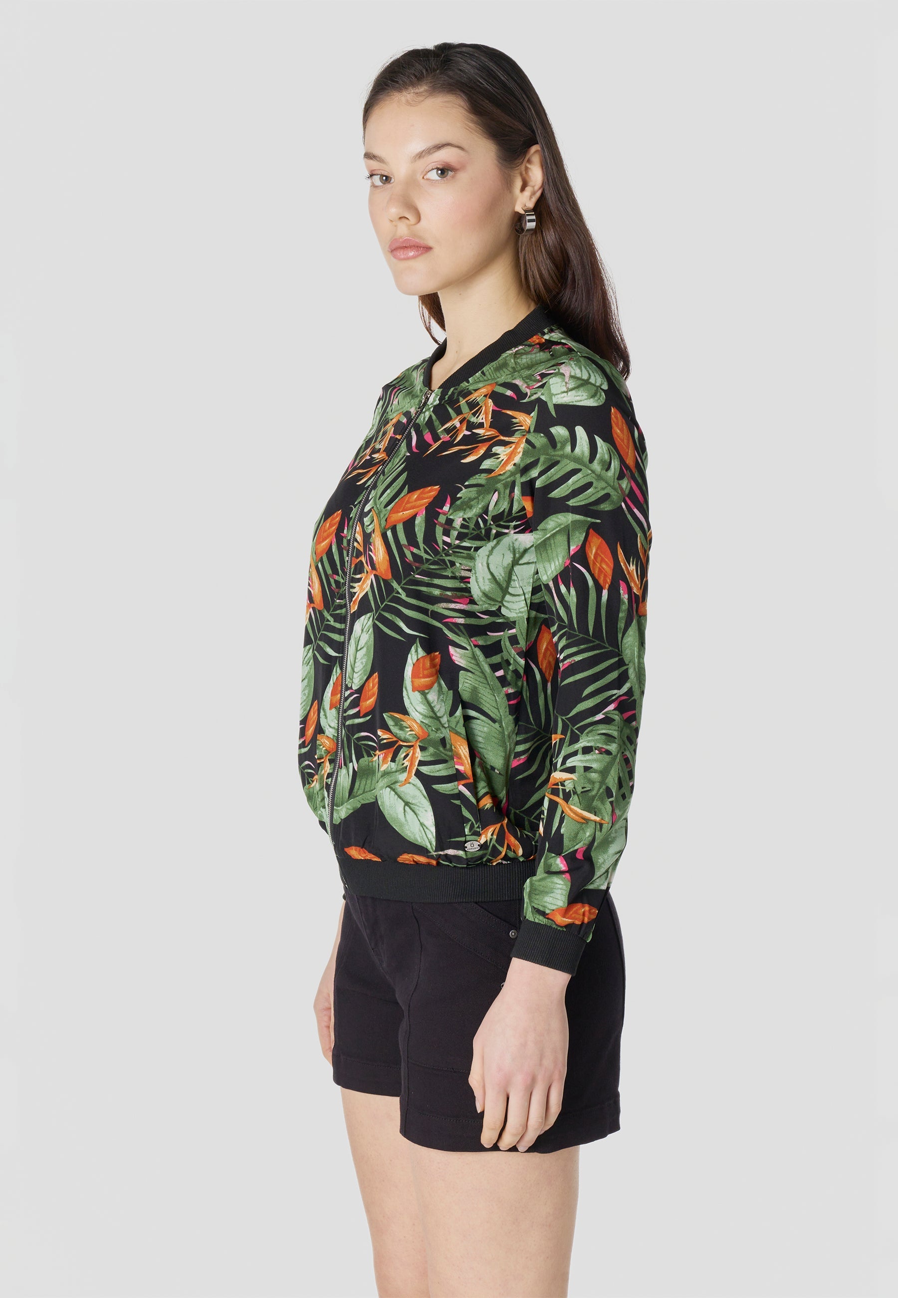 Bomber Chaqueta Mujer Estampado Tropical Semitransparente Holgada | Koroshi
